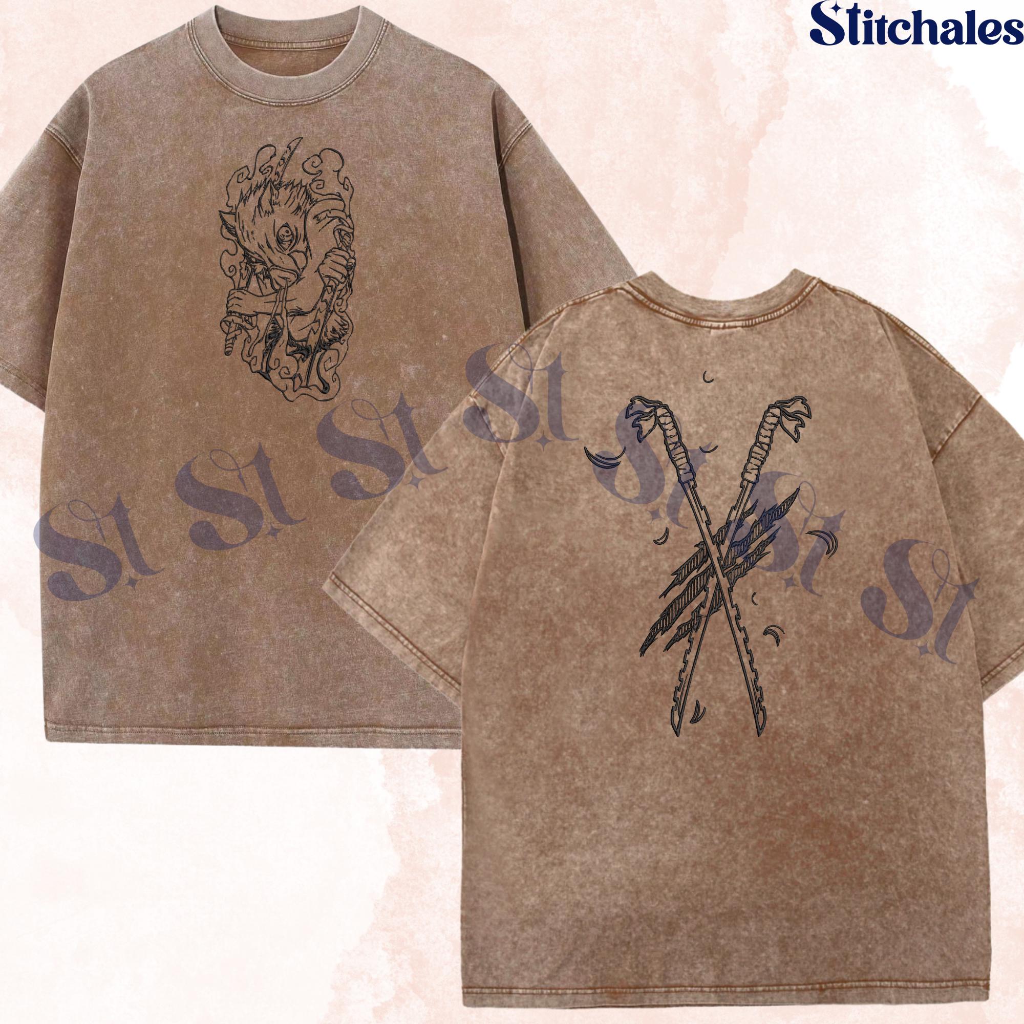 Inosuke – Embroidered Demon Slayer Washed Shirt Second Form-Rip And Tear Gifts