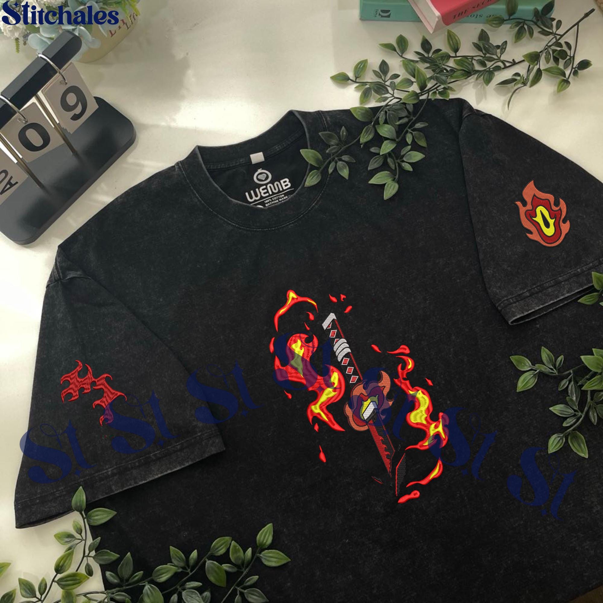 Kamado Tanjiro – Embroidered Demon Slayer Washed Shirt Sun Breathing Design