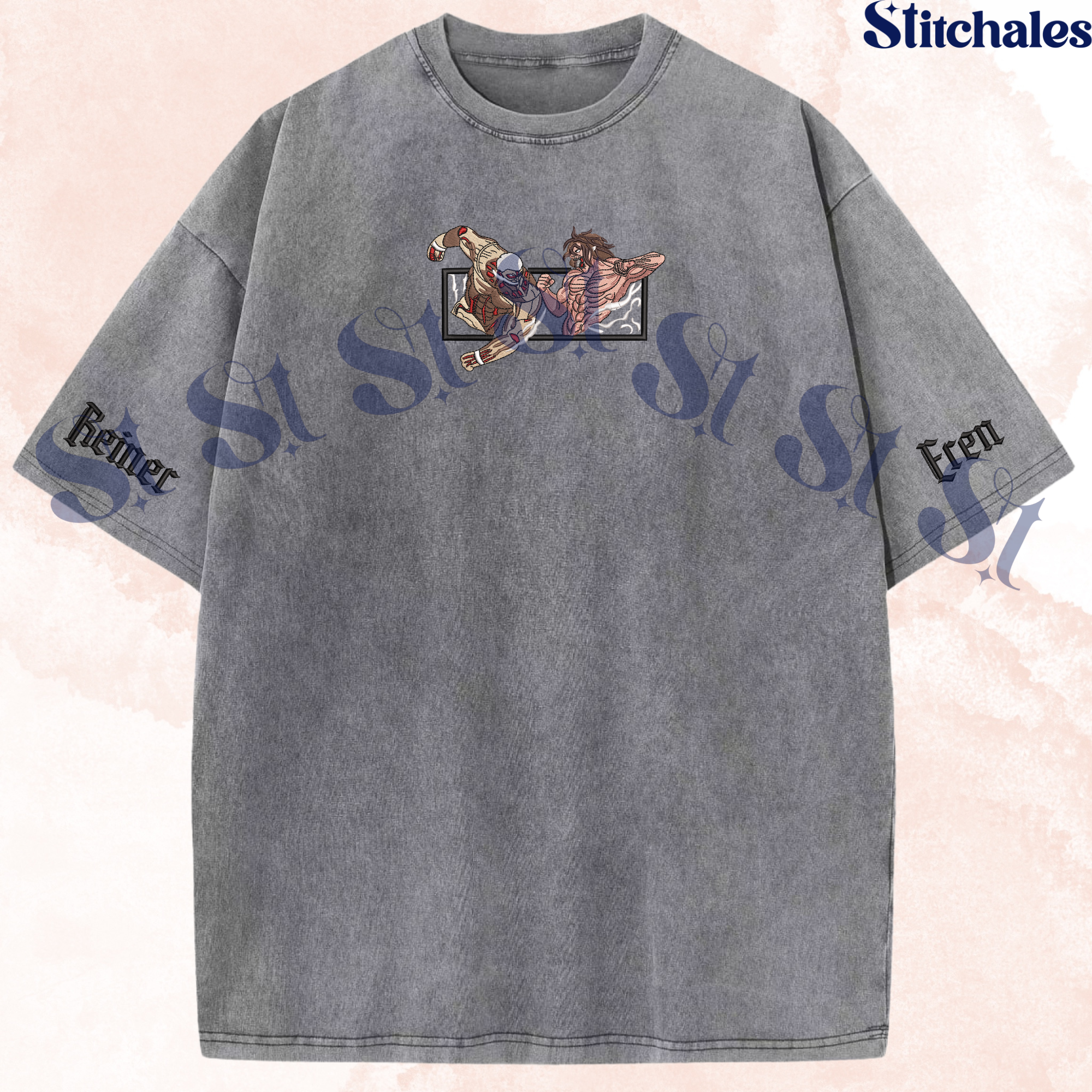 Attack on Titan Embroidered Washed Shirt, Titan Shifter-Inspired Design