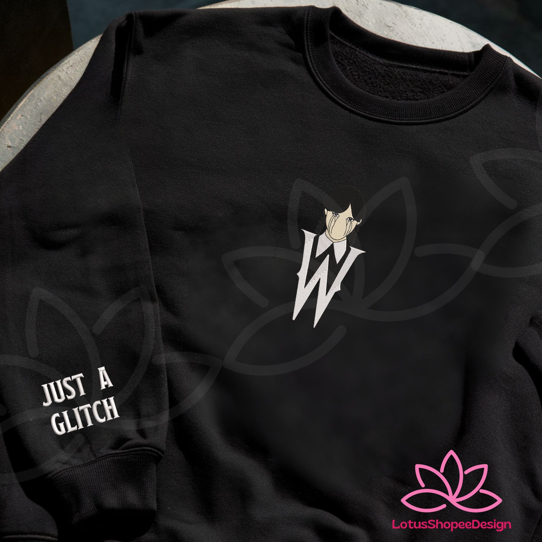 Wednesday Black Tears Just A Glitch Halloween Movie Embroidered Sweatshirt