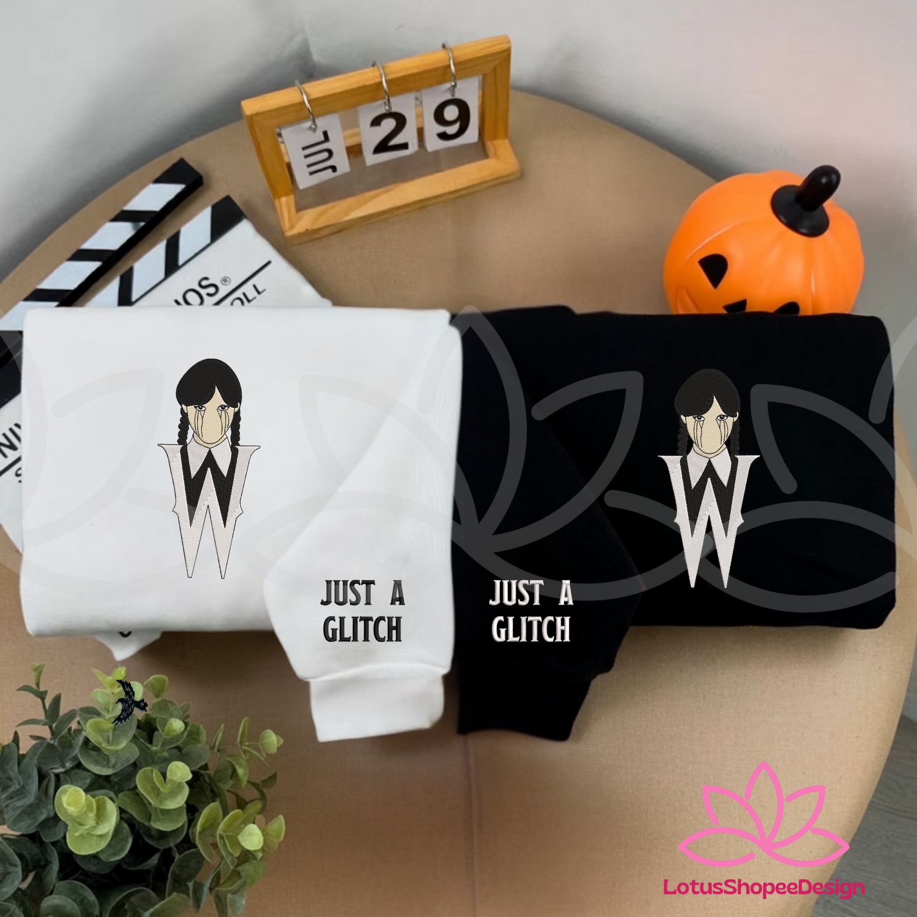 Wednesday Black Tears Just A Glitch Halloween Movie Embroidered Sweatshirt