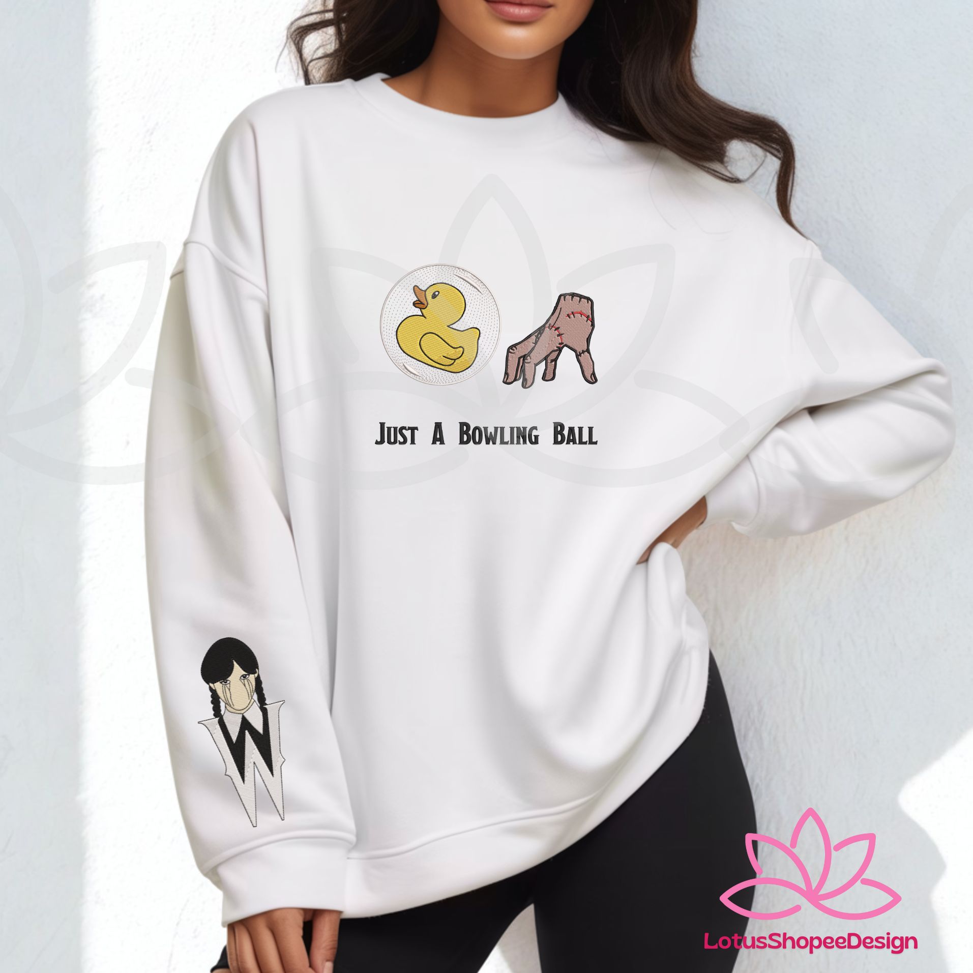 Cute Wednesday Thing Duck Bowling Ball Halloween Embroidered Sweatshirt