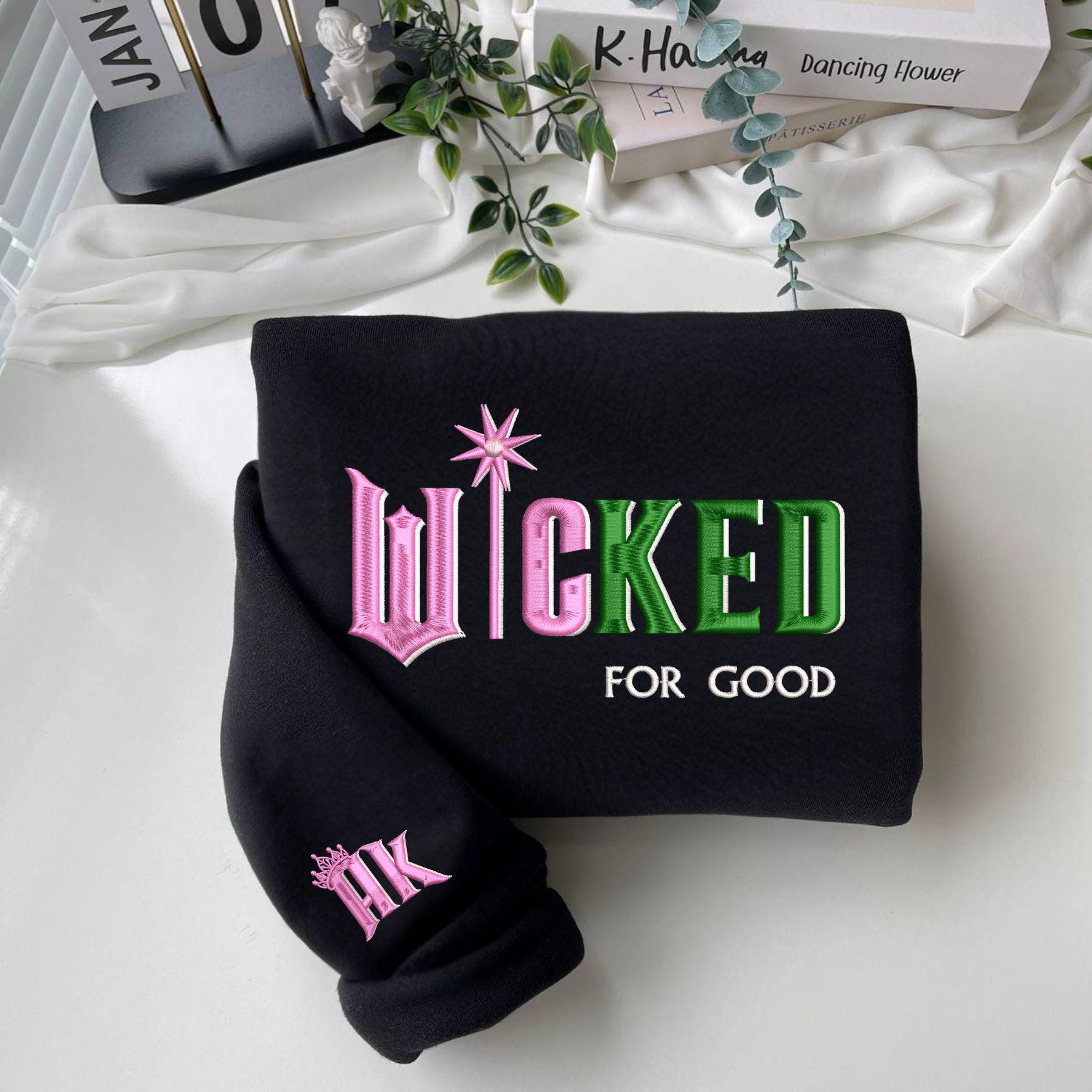 Wicked For Good Embroidered Sweatshirt Elphaba And Glinda Embroidery On Sleeve Hoodie Musical Movie Fan Xmas Gift Wicked For Good Embroidered Sweatshirt Elphaba And Glinda Embroidery On Sleeve Hoodie Musical Movie Fan Xmas Gift