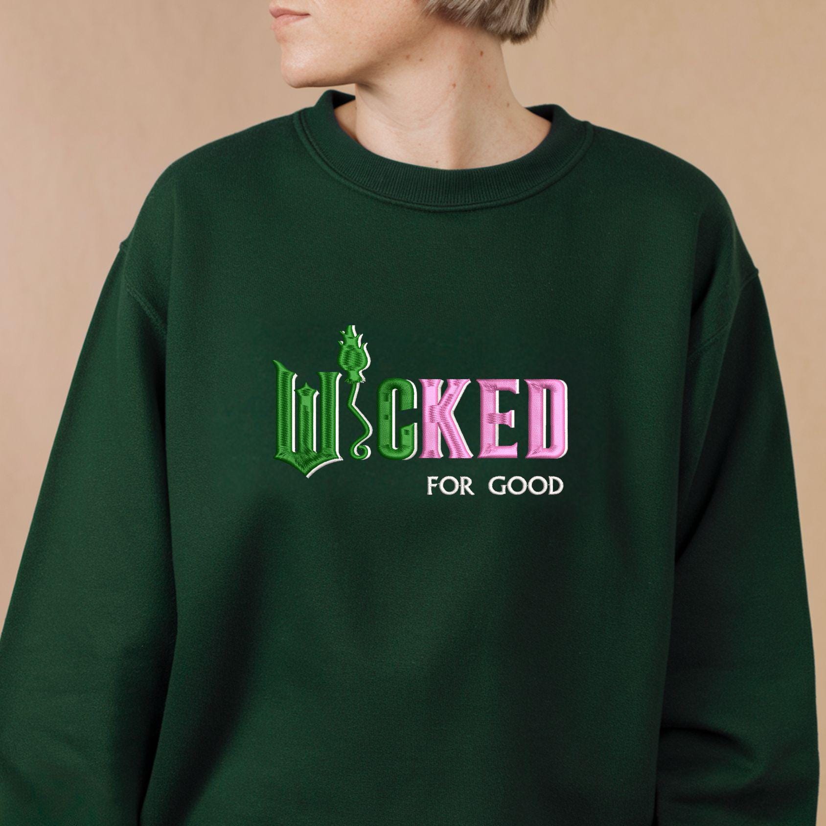 Wicked For Good Embroidered Sweatshirt Elphaba And Glinda Embroidery On Sleeve Hoodie Musical Movie Fan Xmas Gift Wicked For Good Embroidered Sweatshirt Elphaba And Glinda Embroidery On Sleeve Hoodie Musical Movie Fan Xmas Gift