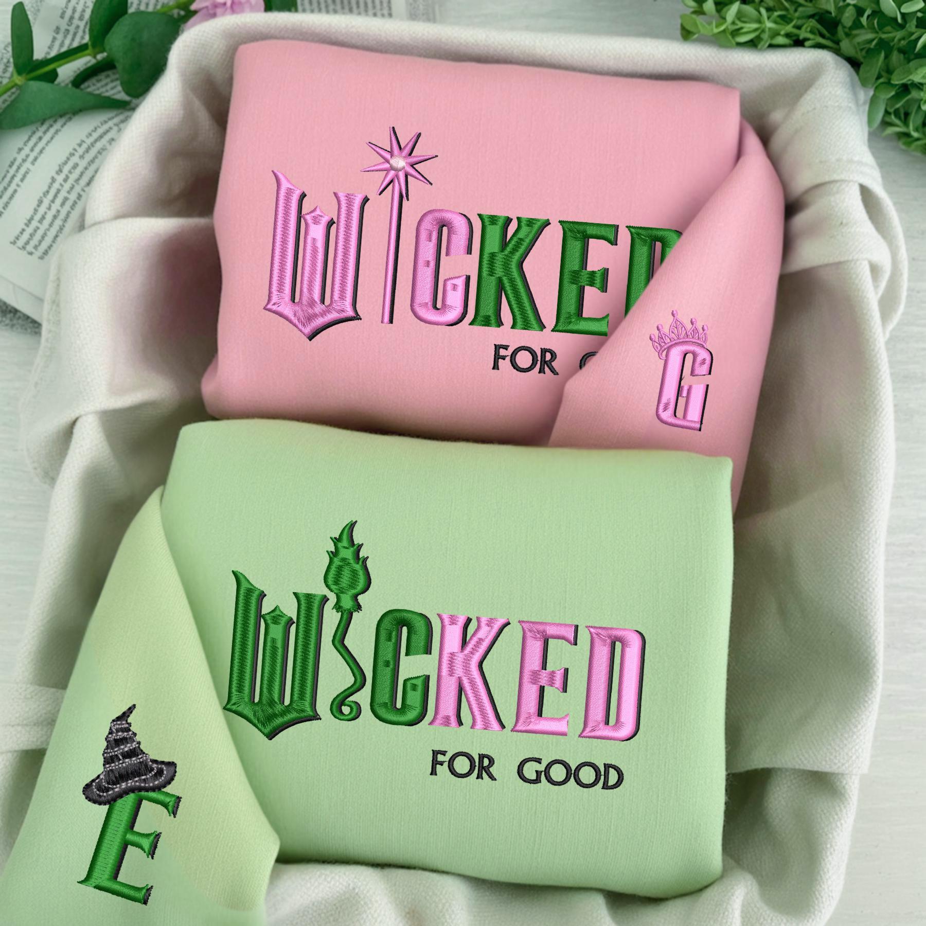 Wicked For Good Embroidered Sweatshirt Elphaba And Glinda Embroidery On Sleeve Hoodie Musical Movie Fan Xmas Gift