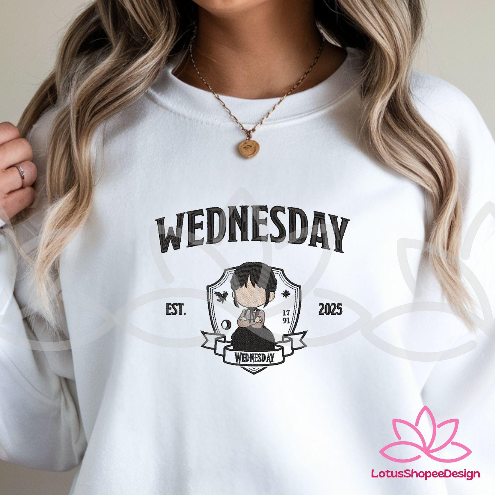 Custom Wedsday Party Halloween Embroidered Sweatshirt Persionalized Characters Shirt Custom Wedsday Party Halloween Embroidered Sweatshirt Persionalized Characters Shirt