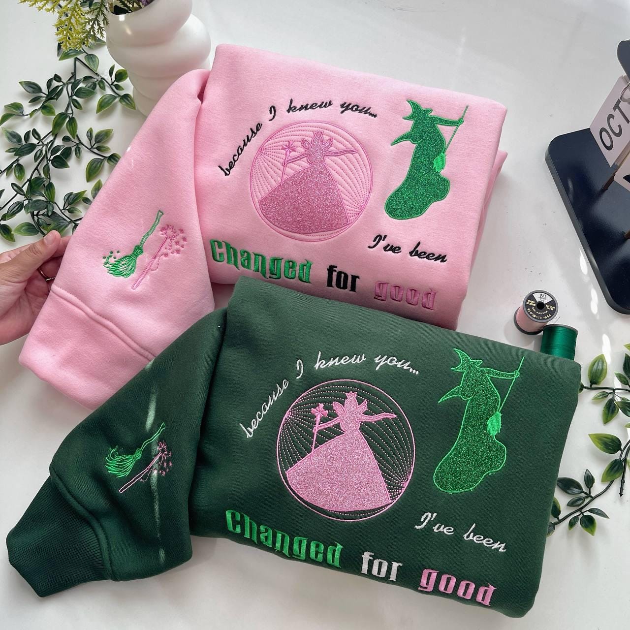 Because I Knew You Have Been Changed For Good Tee Elphaba And Glinda Embroidery On Sleeve Hoodie