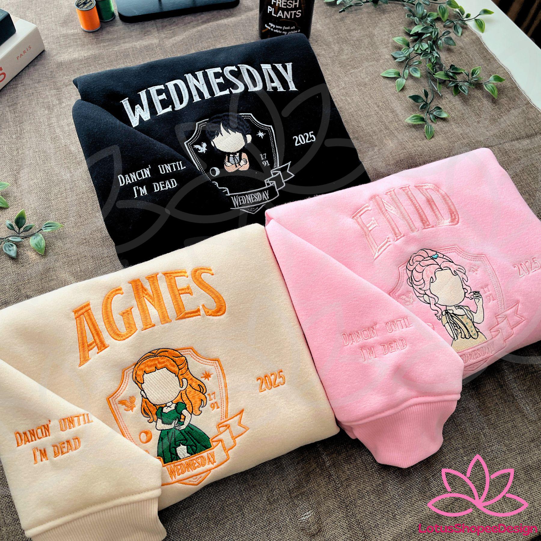 Custom Wedsday Party Halloween Embroidered Sweatshirt Persionalized Characters Shirt Custom Wedsday Party Halloween Embroidered Sweatshirt Persionalized Characters Shirt