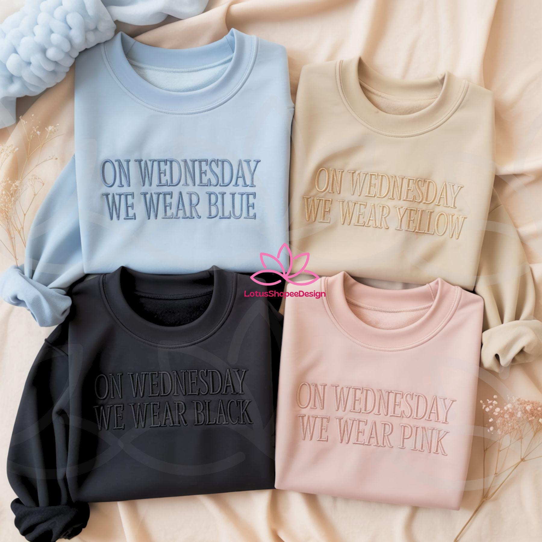 On Wesday We Wear Pink Embroidered Sweatshirt Colorful T-shirt In October Tee On Wesday We Wear Pink Embroidered Sweatshirt Colorful T-shirt In October Tee