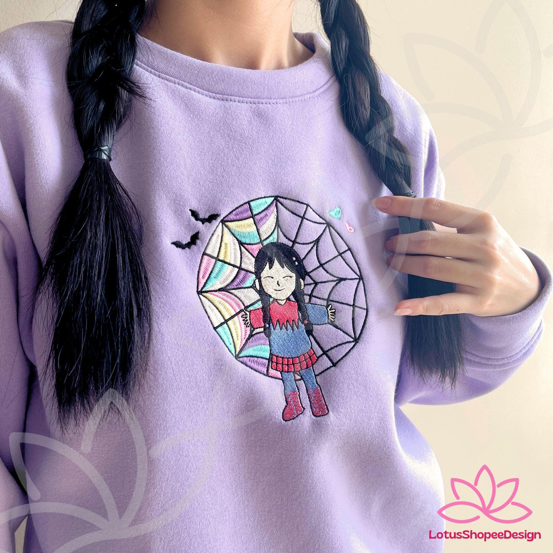 Cute Wedsday Swapped Halloween Embroidered Sweatshirt Characters Cute Wedsday Swapped Halloween Embroidered Sweatshirt Characters