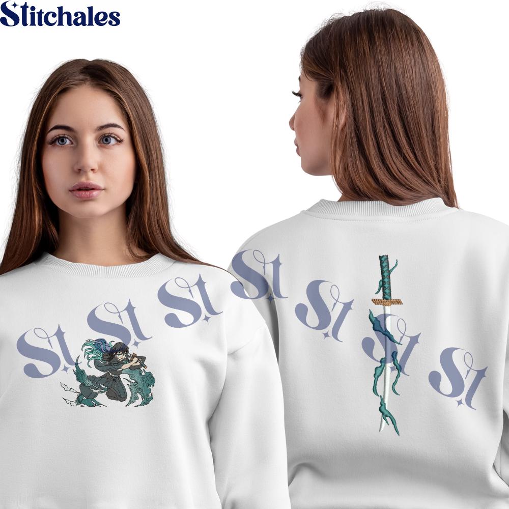 Embroidered Muichiro Tokito Sweatshirt Mist Breathing – Scattering Splash Design Embroidered Muichiro Tokito Sweatshirt Mist Breathing – Scattering Splash Design