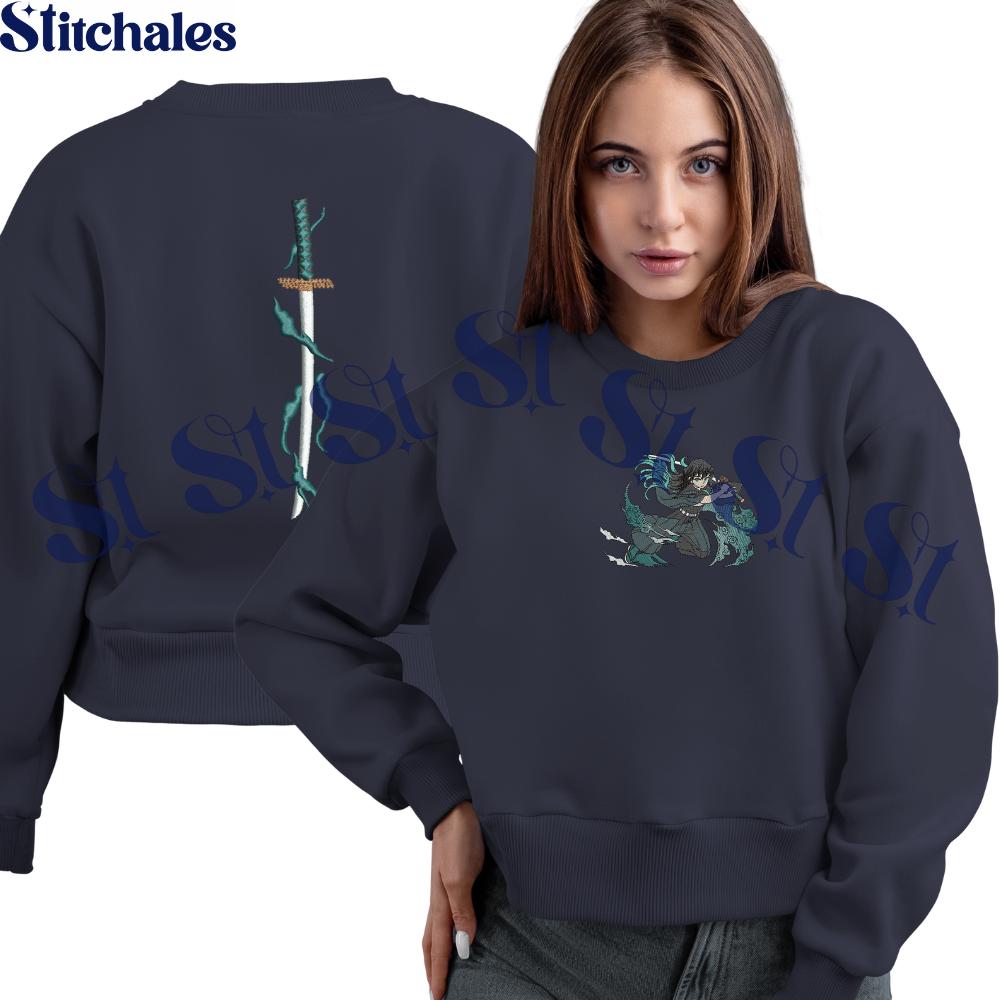 Embroidered Muichiro Tokito Sweatshirt Mist Breathing – Scattering Splash Design Embroidered Muichiro Tokito Sweatshirt Mist Breathing – Scattering Splash Design
