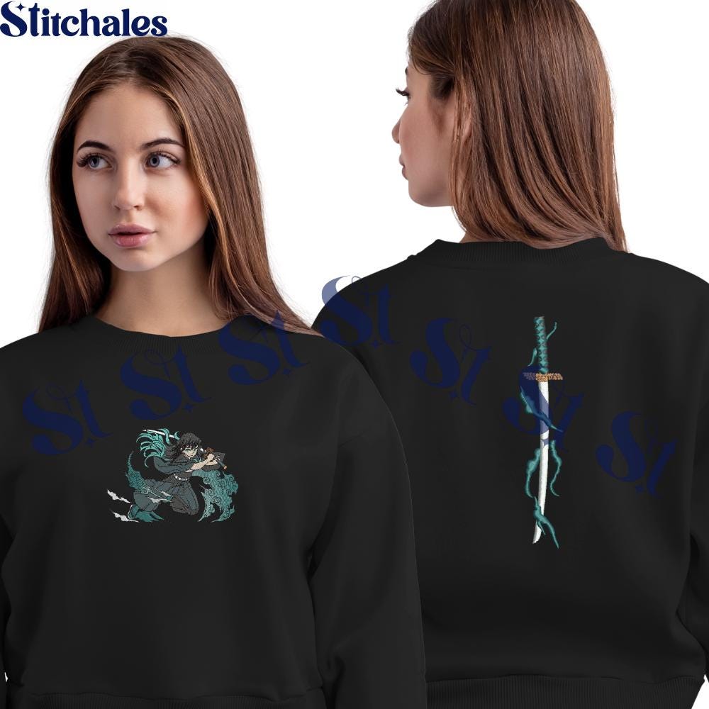 Embroidered Muichiro Tokito Sweatshirt Mist Breathing - Scattering Splash Design Embroidered Muichiro Tokito Sweatshirt Mist Breathing - Scattering Splash Design