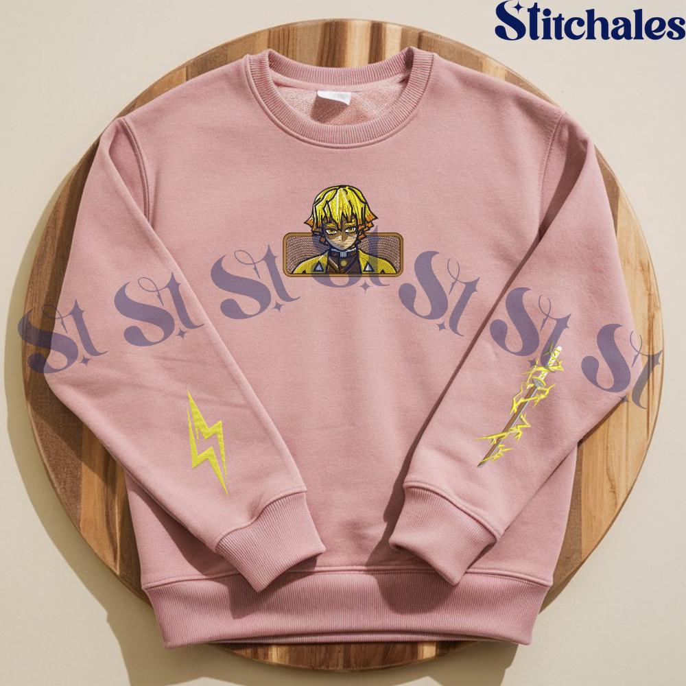 Embroidered Demon Slayer Sweatshirt Zenitsu – Thunder Breathing Hoodie Perfect Gifts For KnY Lovers