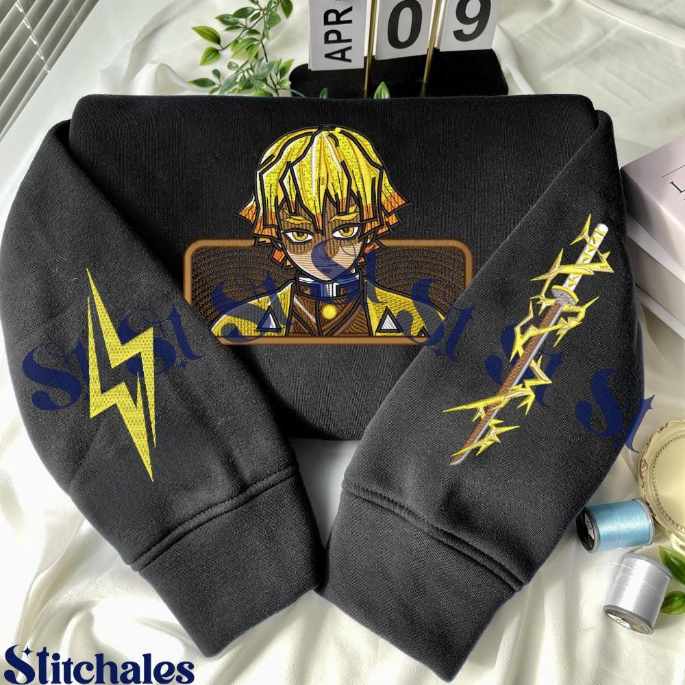 Embroidered Demon Slayer Sweatshirt Zenitsu – Thunder Breathing Hoodie Perfect Gifts For KnY Lovers