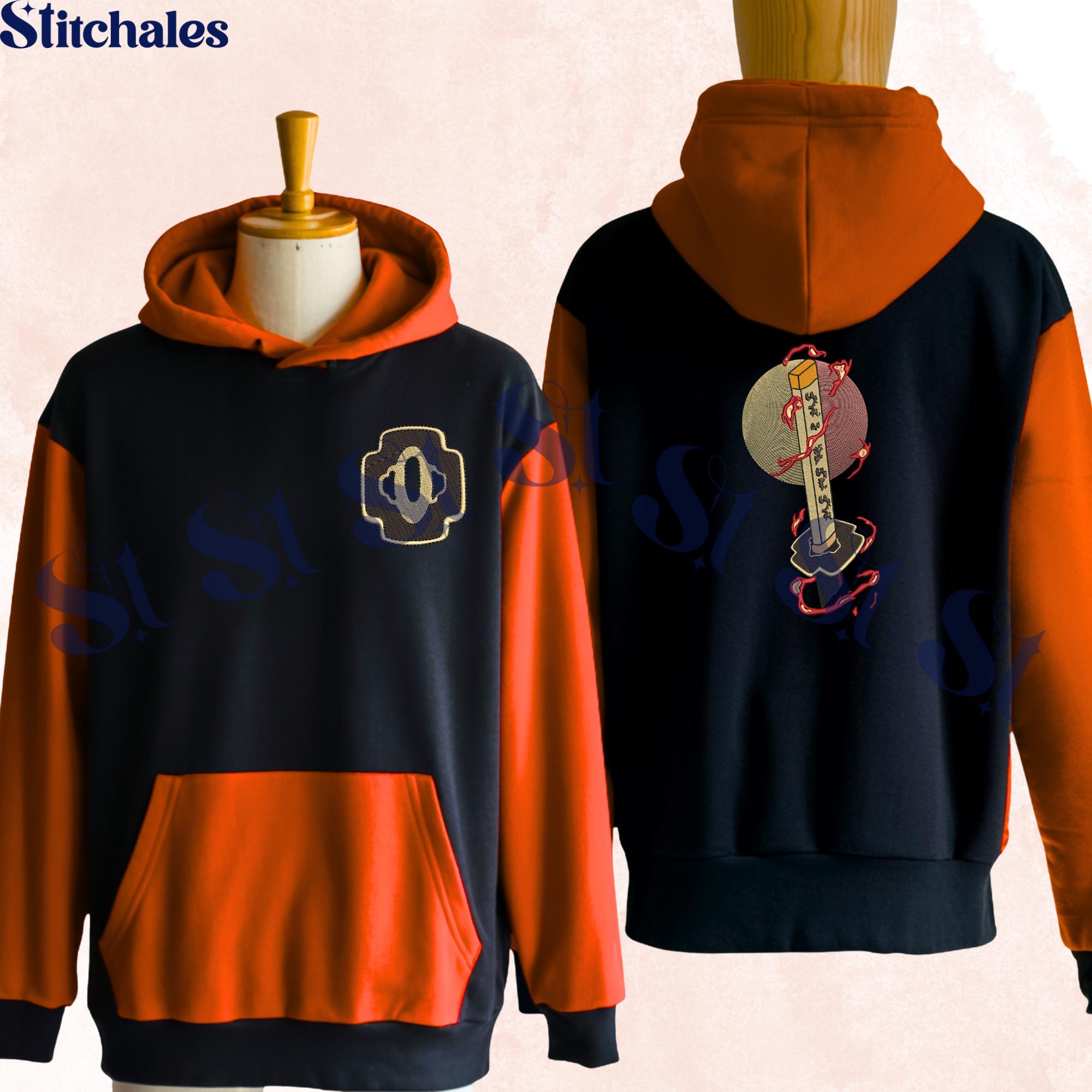 Embroidered Demon Slayer Zip Hoodie: Tanjiro – Sun Breathing Color Block Kimetsu No Yaiba Bomber For Him