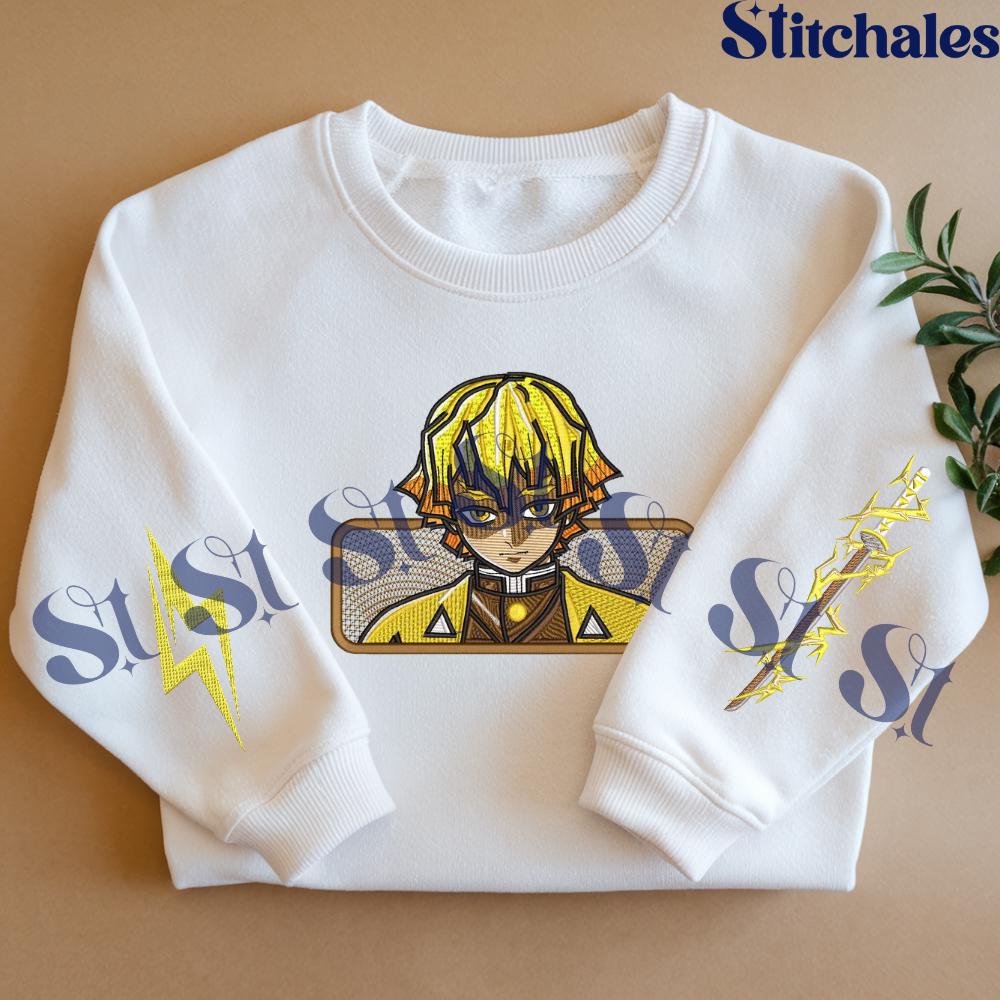 Embroidered Demon Slayer Sweatshirt Zenitsu - Thunder Breathing Hoodie Perfect Gifts For KnY Lovers Embroidered Demon Slayer Sweatshirt Zenitsu - Thunder Breathing Hoodie Perfect Gifts For KnY Lovers