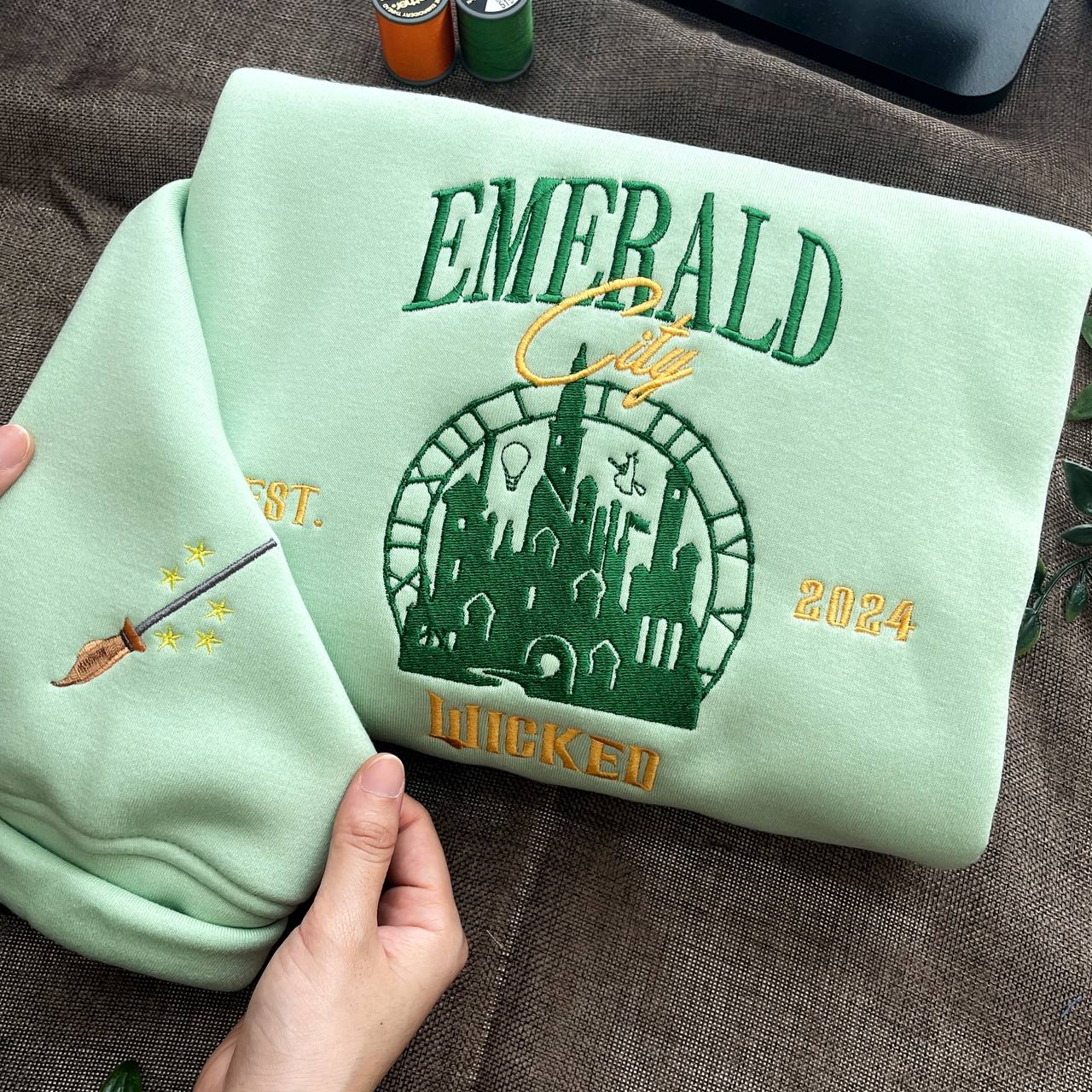 Wicked Wizard of Oz Emerald City Oz Embroidered Sweatshirt