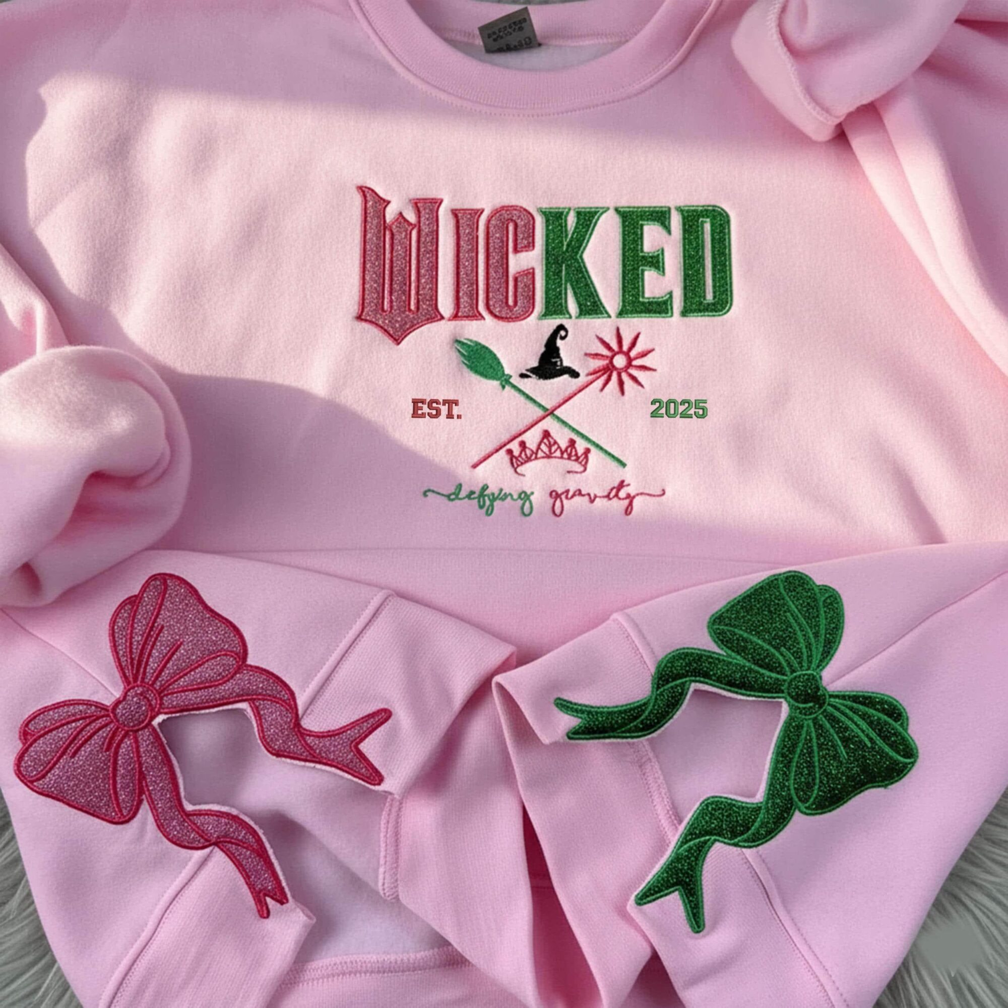 Custom Wicked Glitter Embroidered Sweatshirt: Defying Gravity Hoodie Christmas Gifts For Her