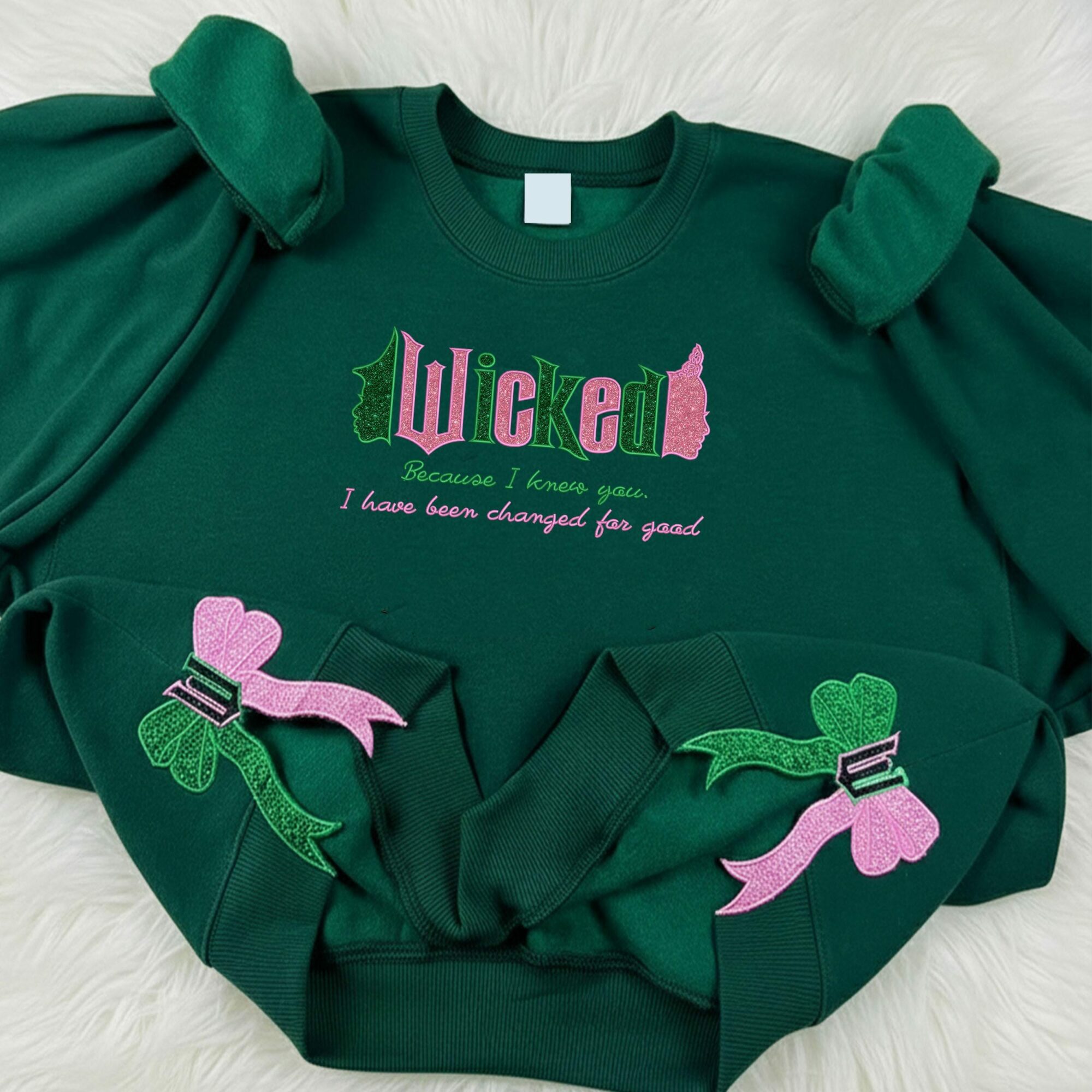 Wicked Glitter Embroidered Sweatshirt: Defying Gravity Side Bows Hoodie Christmas Gifts For Her