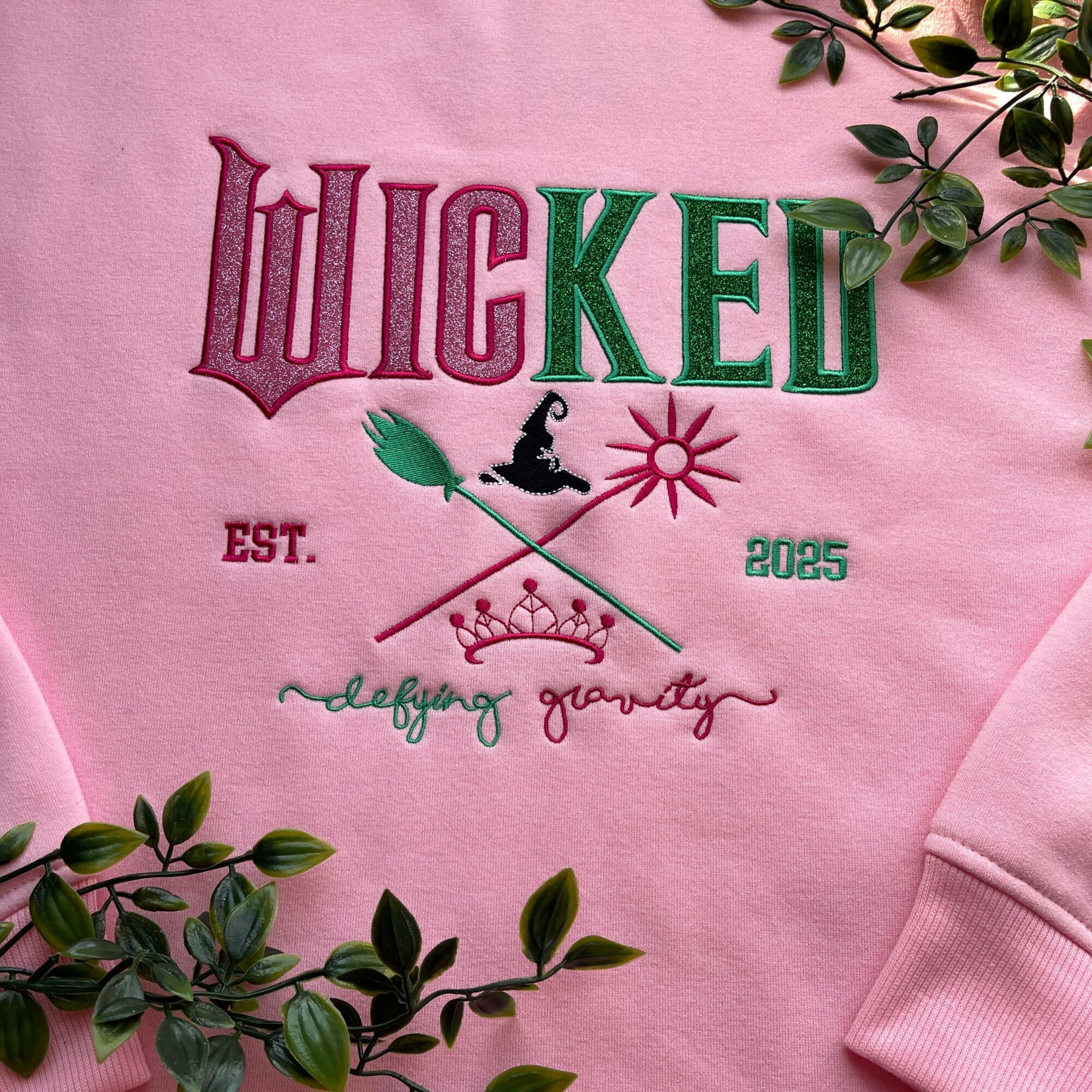 Custom Wicked Glitter Embroidered Sweatshirt: Defying Gravity Hoodie Christmas Gifts For Her