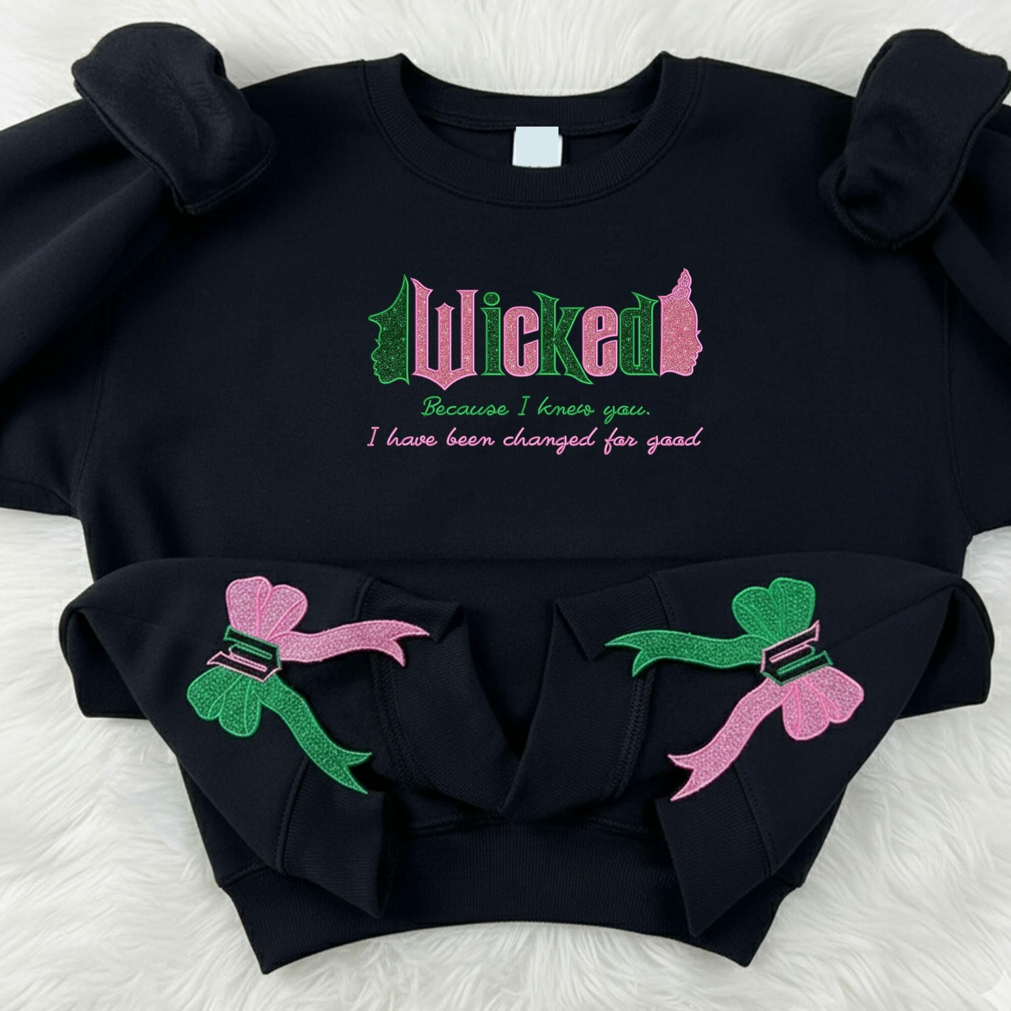 Wicked Glitter Embroidered Sweatshirt: Defying Gravity Side Bows Hoodie Christmas Gifts For Her