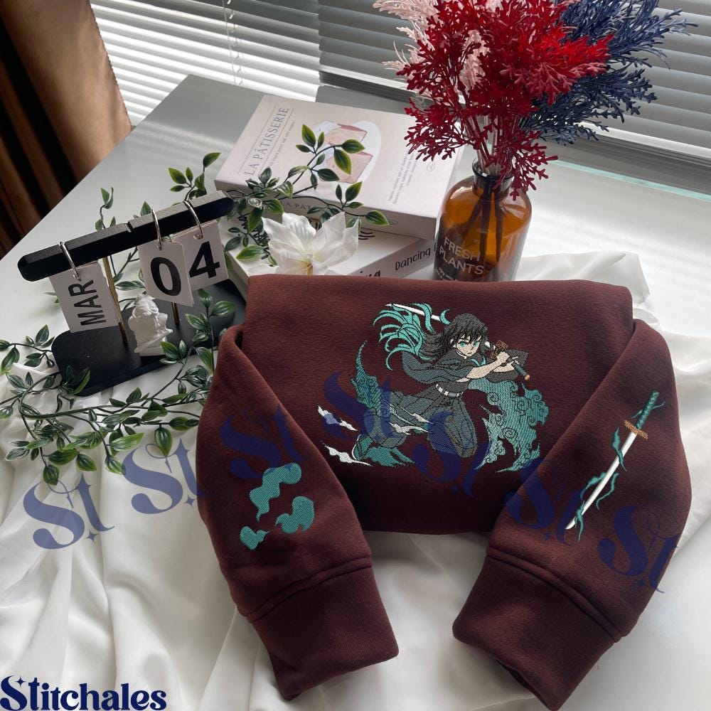 Embroidered Anime Sweatshirt: Mist Breathing - Scattering Mist Splash Design