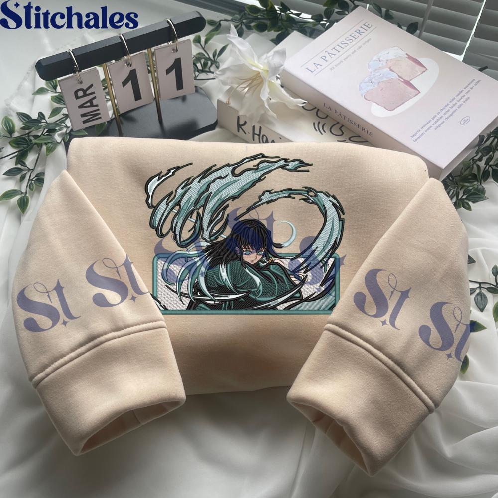 Embroidered Anime Sweatshirt: Mist Breathing Hoodie, Demon Killer Design