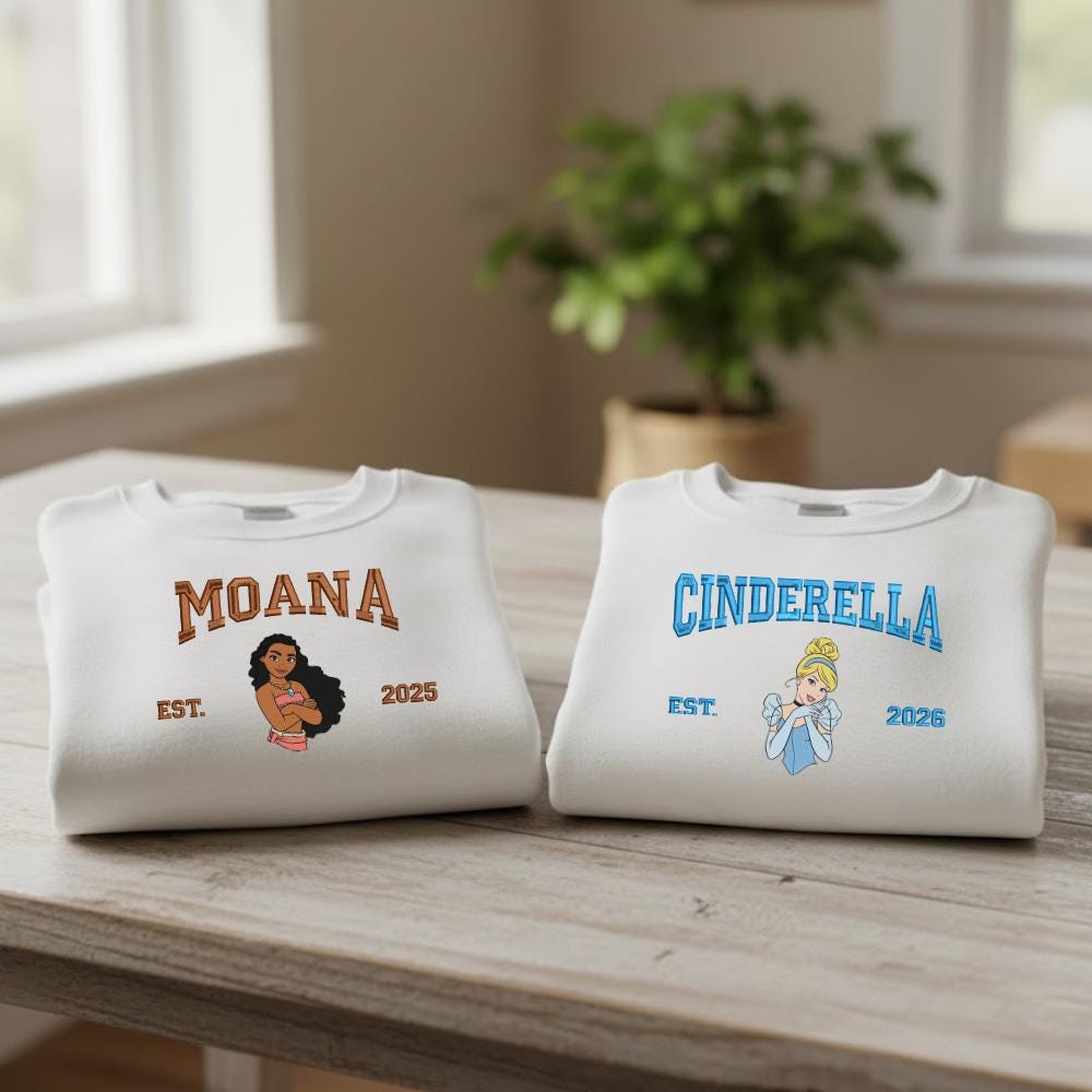 Customized Name Disney Princess Embroidered Sweatshirt Vintage Embroidery Sweater