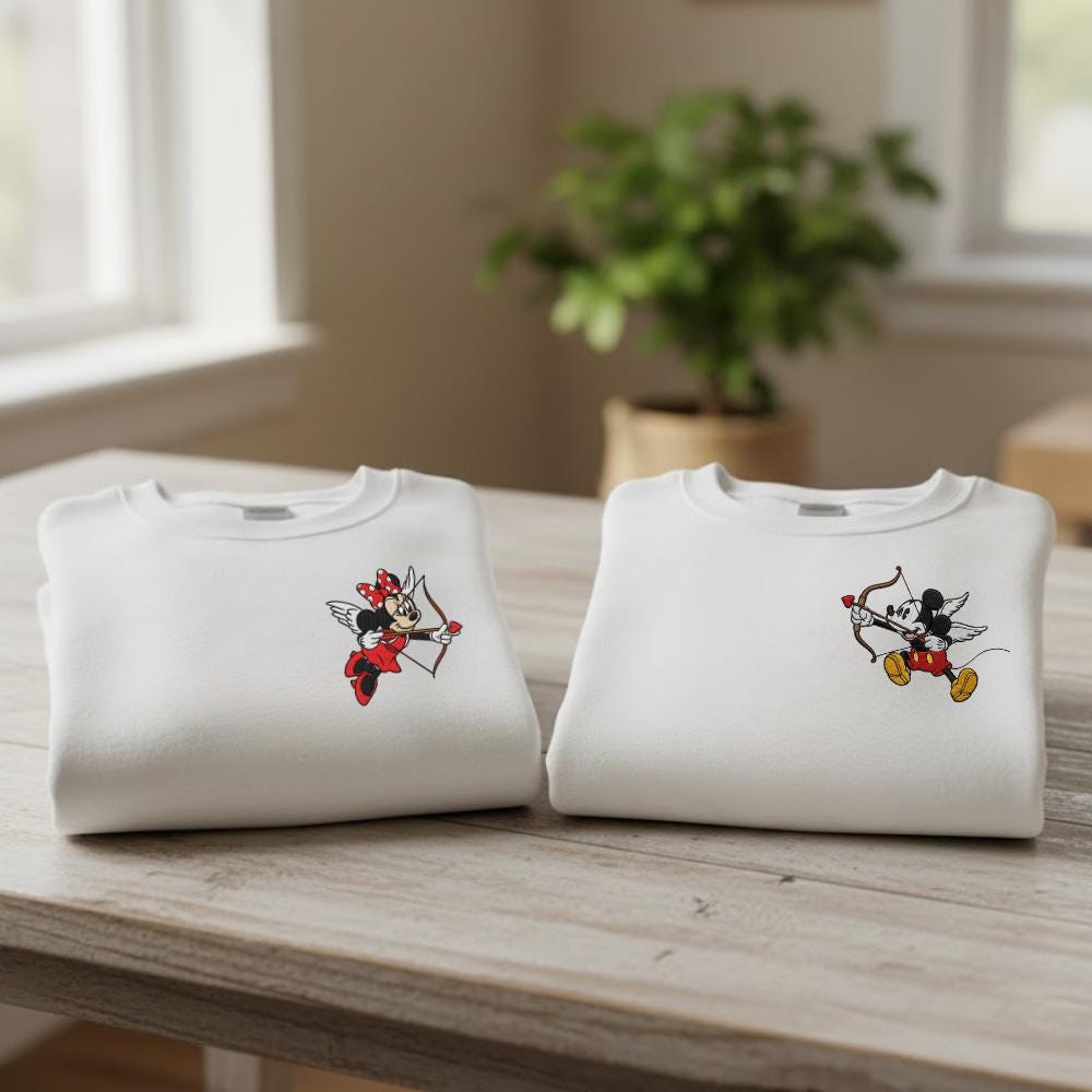 Couple Mickey And Minnie Cupid Embroidered Sweatshirts Magical Valentine Hoodie