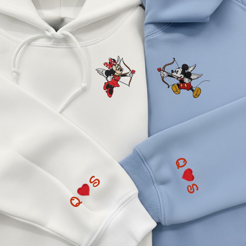 Couple Mickey And Minnie Cupid Embroidered Sweatshirts Magical Valentine Hoodie