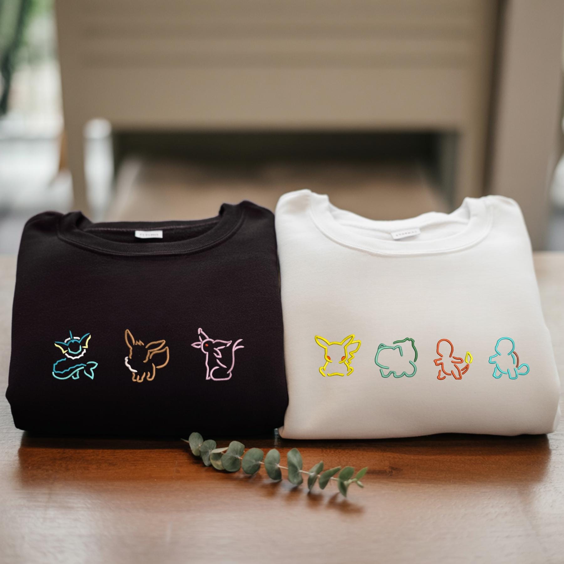 Custom Pocket Beast Outline Embroidered Shirt Personalized Anime Character Unisex Cotton Youth Size Sweatshirt Kid Cartoon Fan Gift