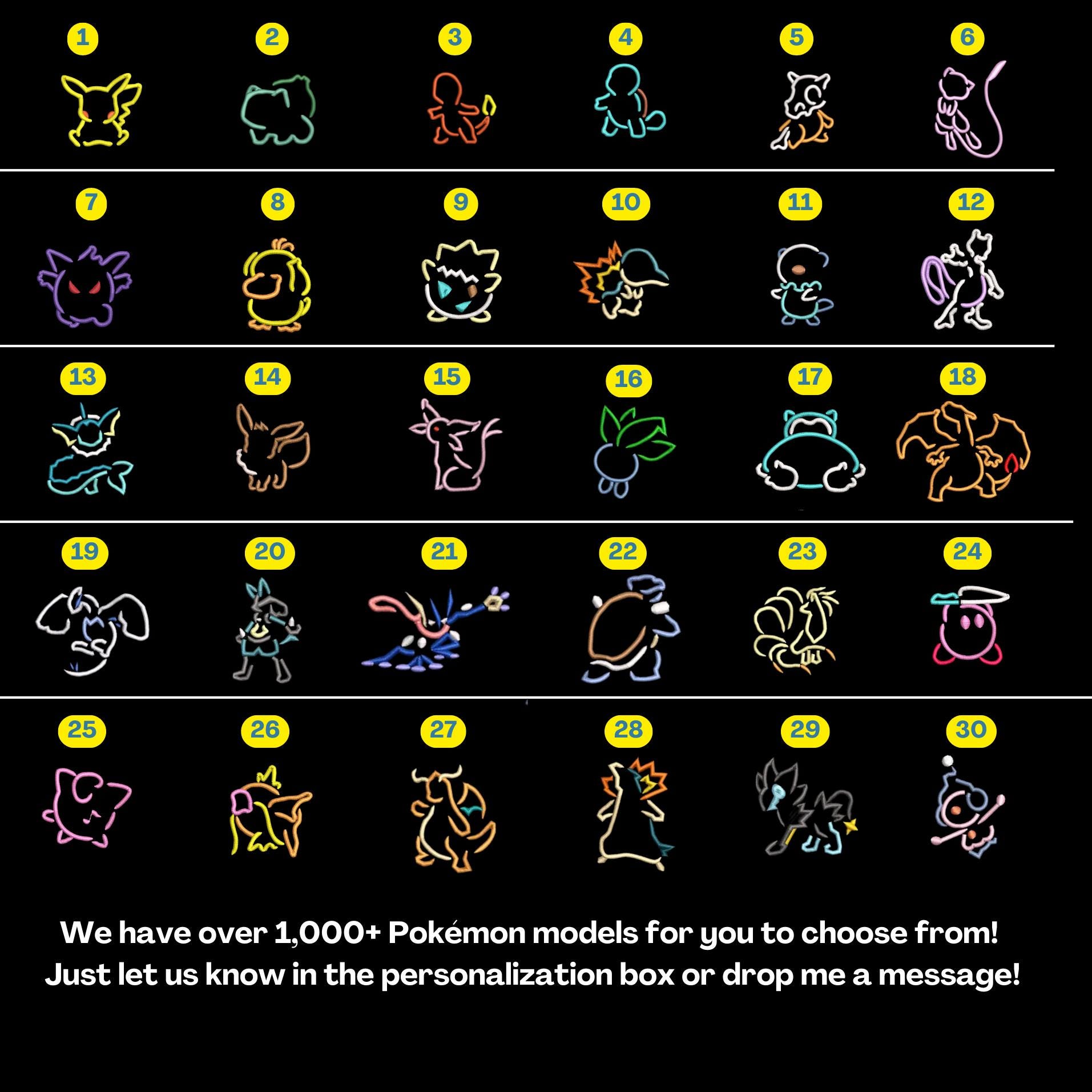 Custom Pocket Beast Outline Embroidered Shirt Personalized Anime Character Unisex Cotton Youth Size Sweatshirt Kid Cartoon Fan Gift