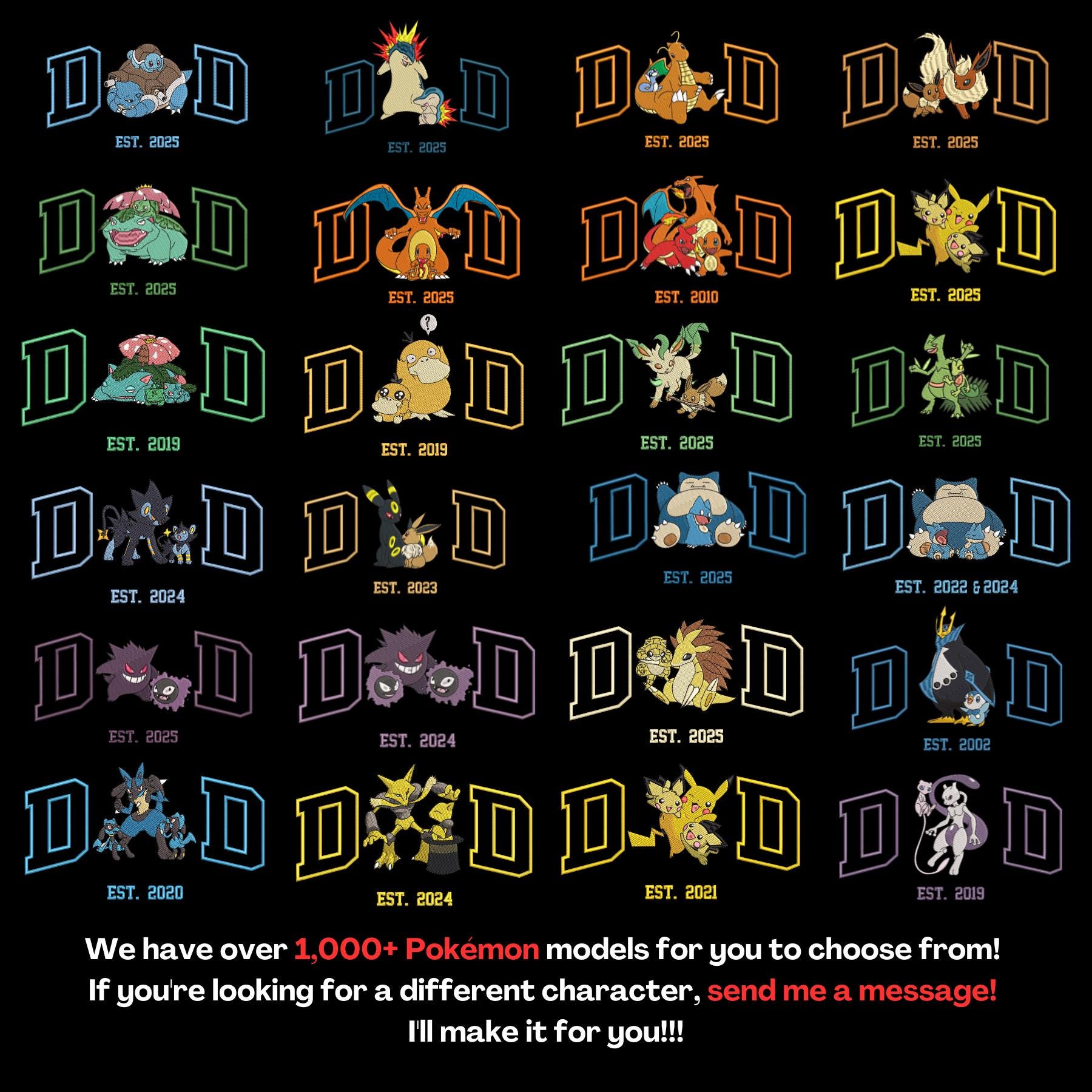 Custom PokaDad Embroidered Shirt Persionalized Anime Characters Sweatshirt Father’s Day Gift Birthday For Dad Pocket Beast