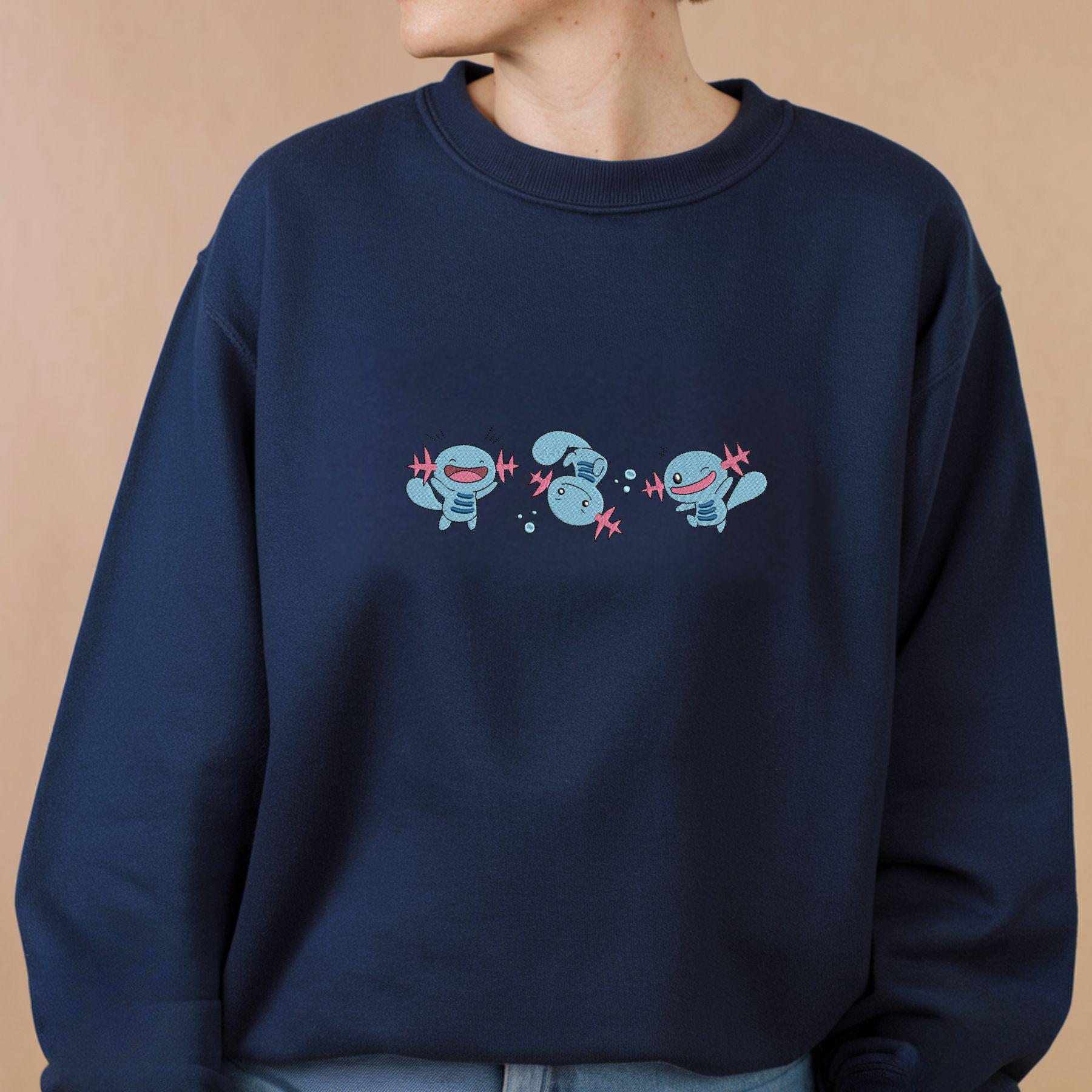 Embroidery Custom PKM Cute Sweatshirt Embroidered Anime Poka Mon Feature Art Pocket Beast Shirt Fan Gift For Her/Him