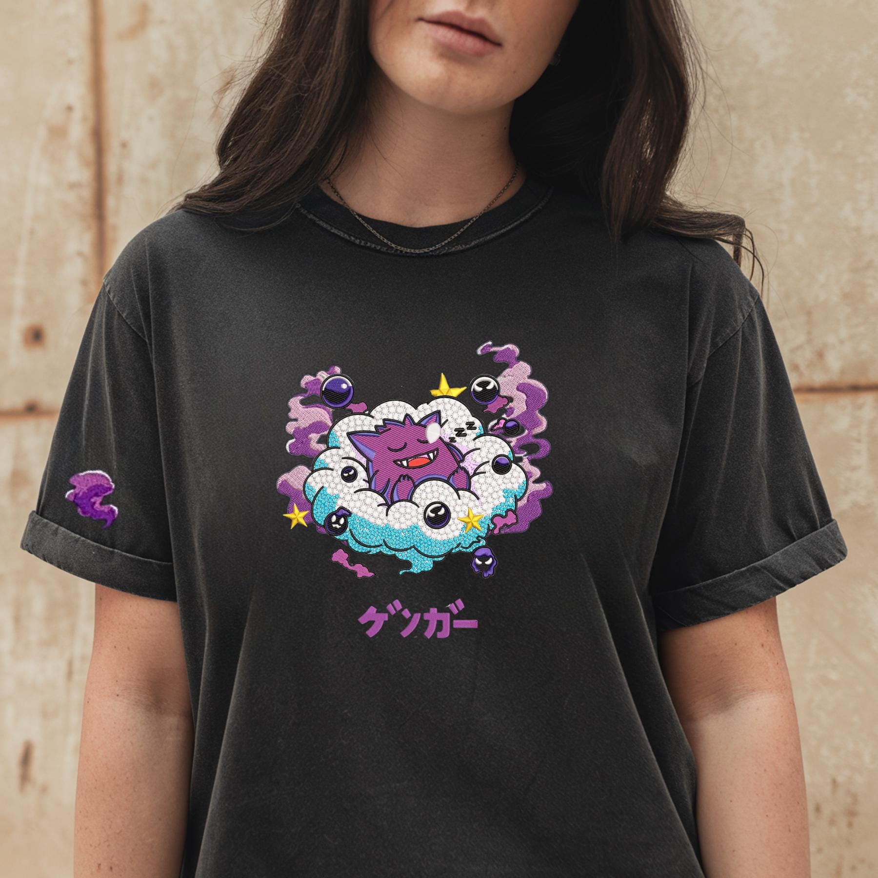 Embroidery Custom Gengar Greninja Sweatshirt On The Cloud Anime Tshirt Pokemon University Shirt Unisex