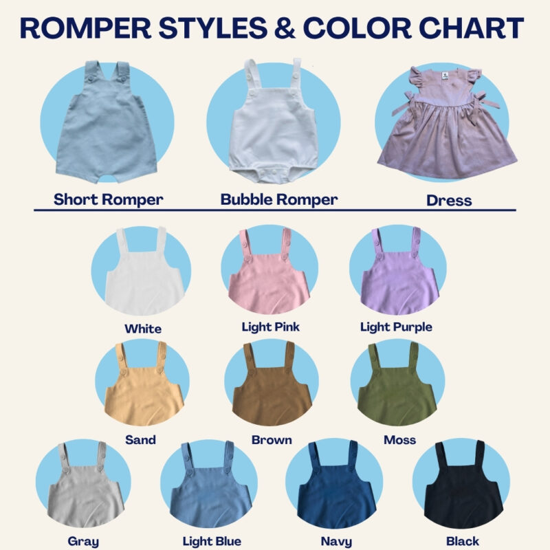 Personalized Poka Face Embroidered Romper Linen Cute Birthday Gift For Baby Newborn Romper color chart