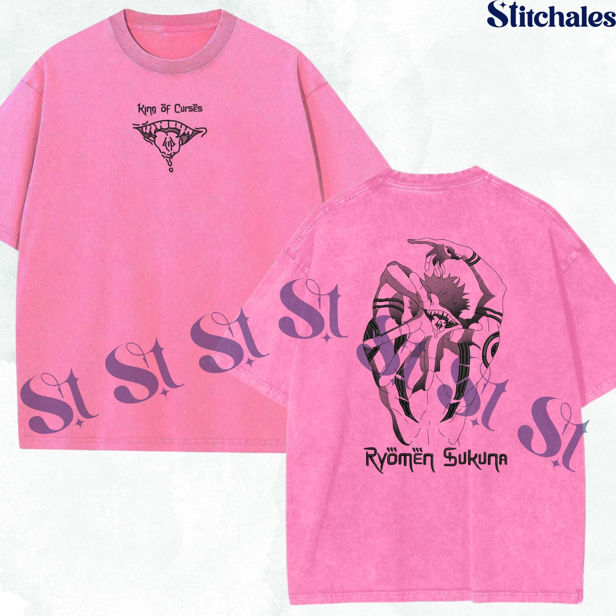 Embroidered Anime Washed Shirt: King Of Curses – Malevolent Shrine Design Embroidered Anime Washed Shirt: King Of Curses – Malevolent Shrine Design