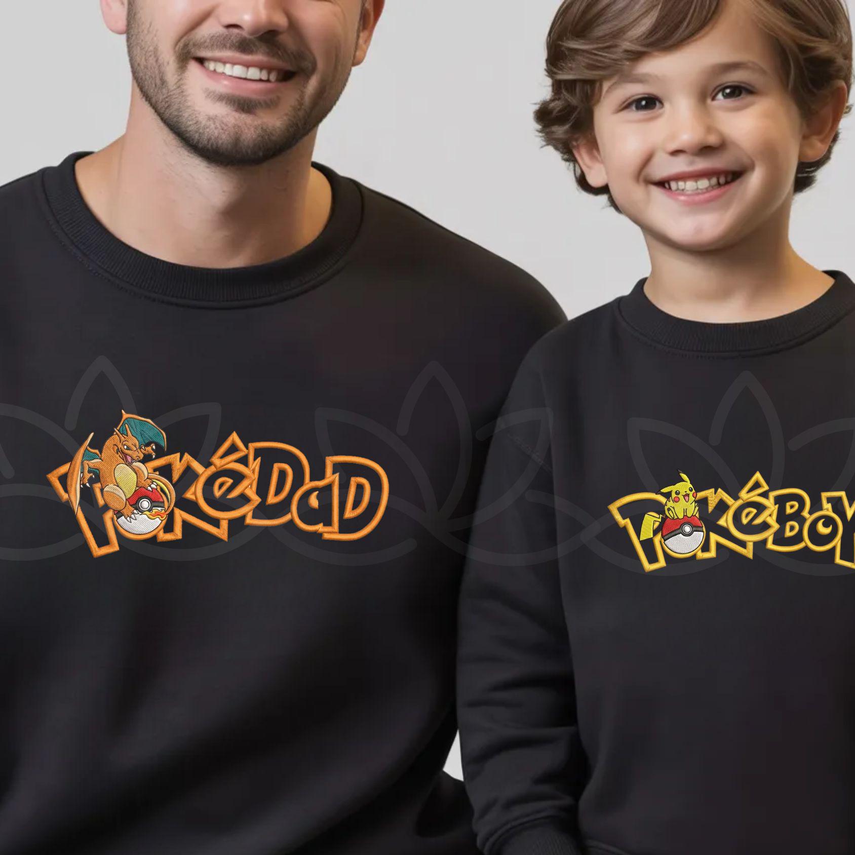 Personalized Poka Dad And Mom Embroidered Sweathirt PKM Family Characters Embroidery Matching Shirt Anime Fan Gift