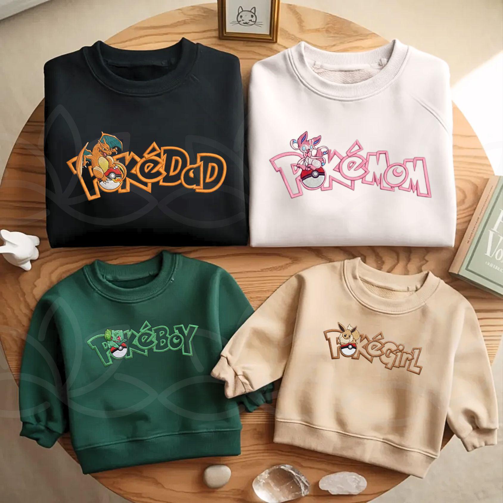 Personalized Poka Dad And Mom Embroidered Sweathirt PKM Family Characters Embroidery Matching Shirt Anime Fan Gift Personalized Poka Dad And Mom Embroidered Sweathirt PKM Family Characters Embroidery Matching Shirt Anime Fan Gift