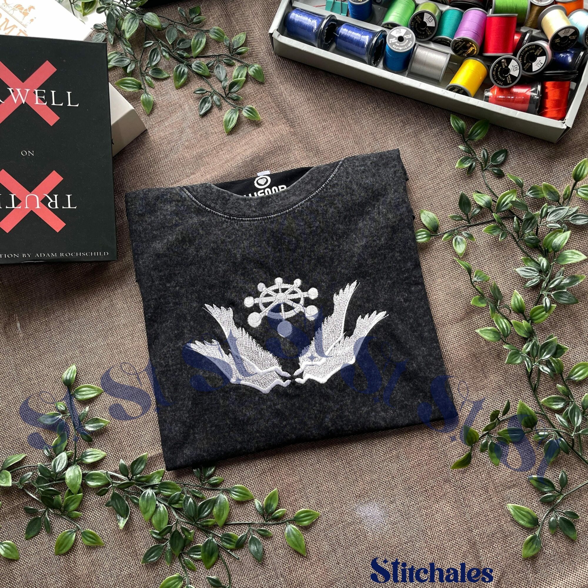 Embroidered Anime Washed Shirt: Sword Of Exorcism Ten Shadows Design Gifts For JJK Lovers Embroidered Anime Washed Shirt: Sword Of Exorcism Ten Shadows Design Gifts For JJK Lovers