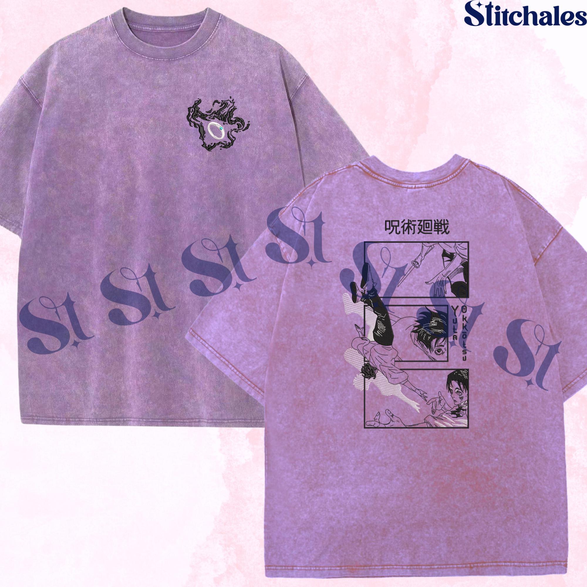 Embroidered Anime Washed Shirt: Cursed Technique Mimicry Design Queen Of Curses Embroidery Gifts For JJK Lovers