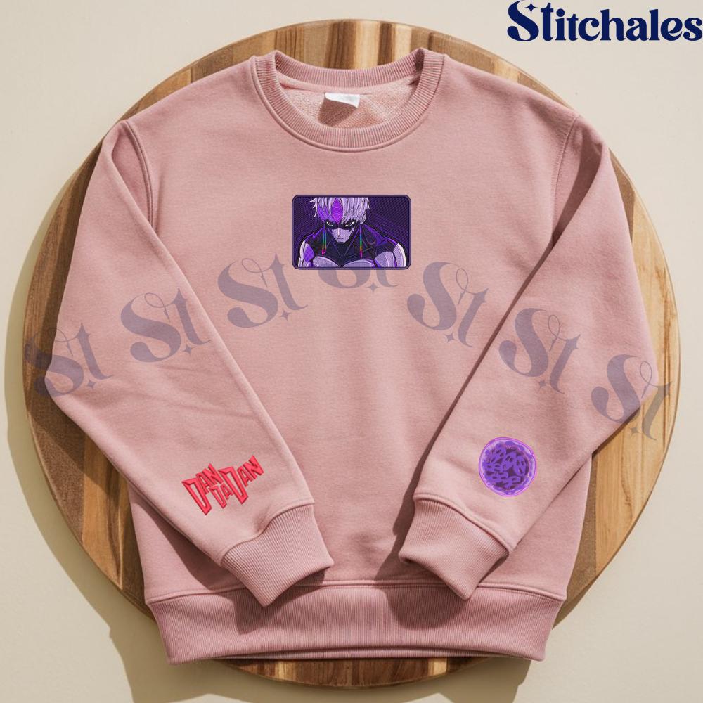 Embroidered Anime Sweatshirt: Alien Yokai & Evil Eye Design