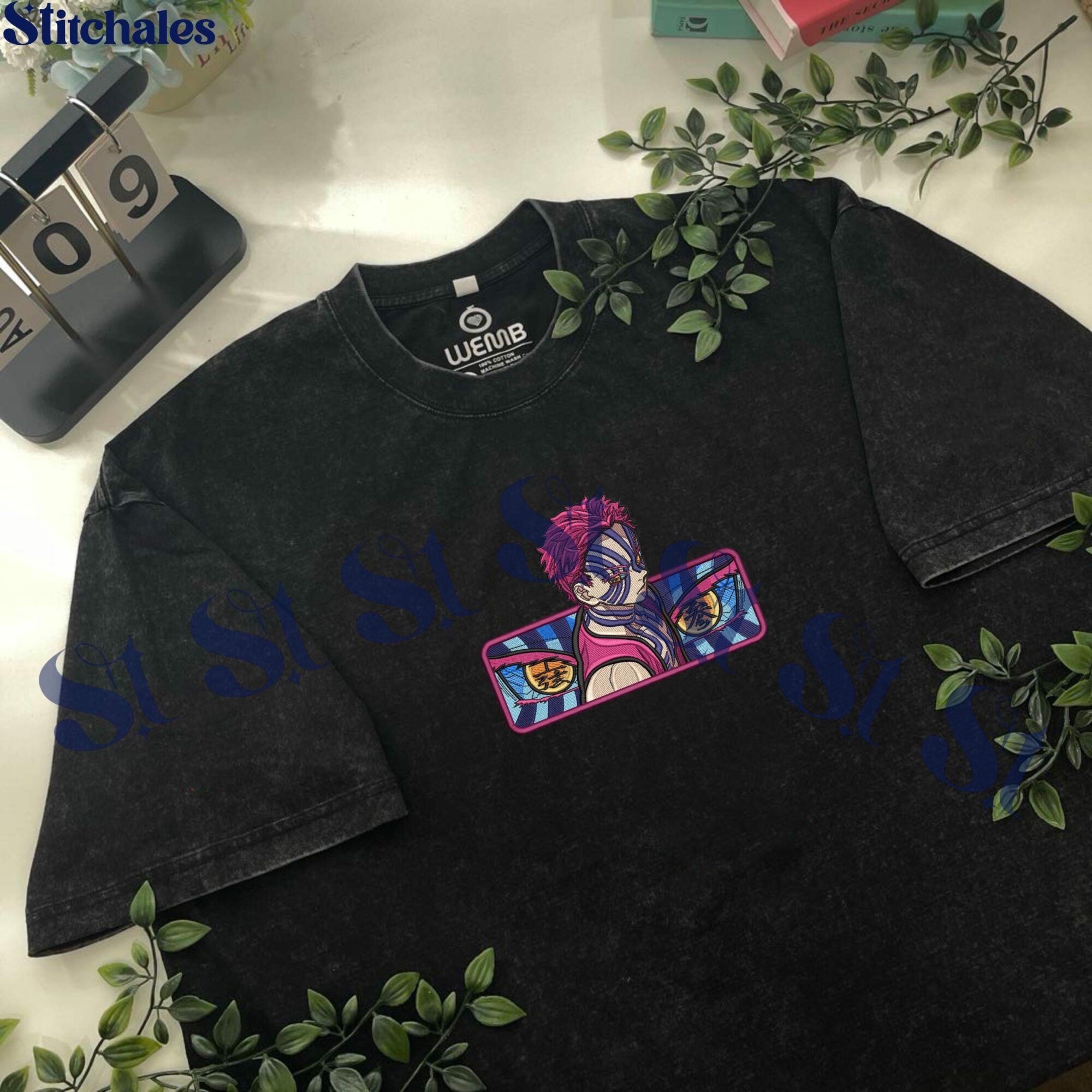 Embroidered Anime Washed Shirt, Demon Killer T-Shirt, Upper Rank Demons Design, Infinity Castle Inspired Shirt, Perfect Gifts for KnY Lovers