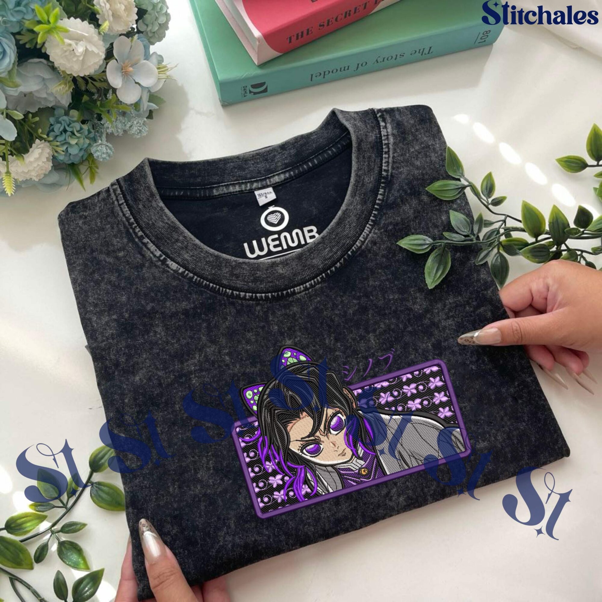 Embroidered Anime Washed Shirt, Demon Killer T-Shirt, Upper Rank Demons Design, Infinity Castle Inspired Shirt, Perfect Gifts for KnY Lovers