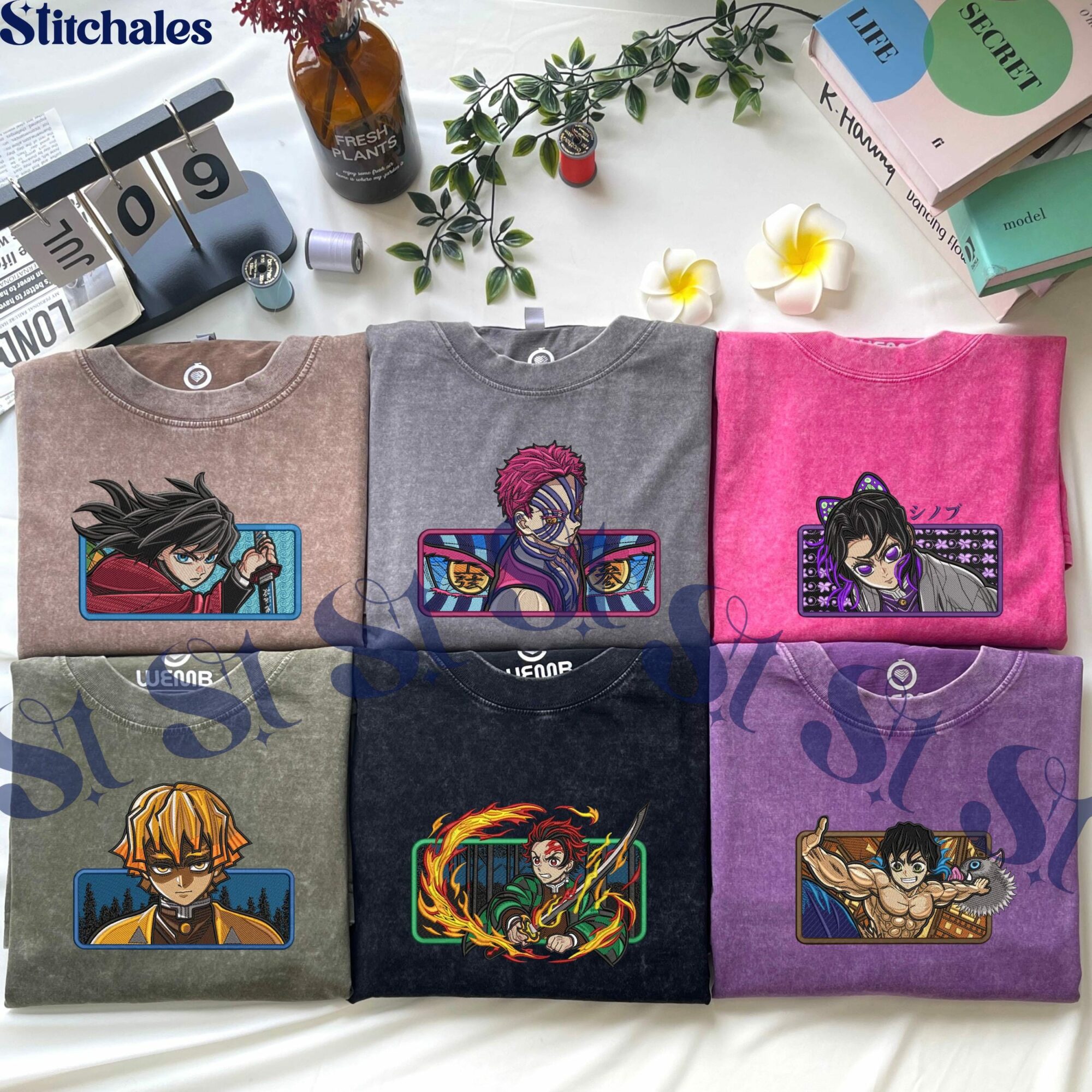 Embroidered Anime Washed Shirt Demon Killer T-Shirt Upper Rank Demons Design Infinity Castle Inspired Perfect Gifts For KnY Lovers