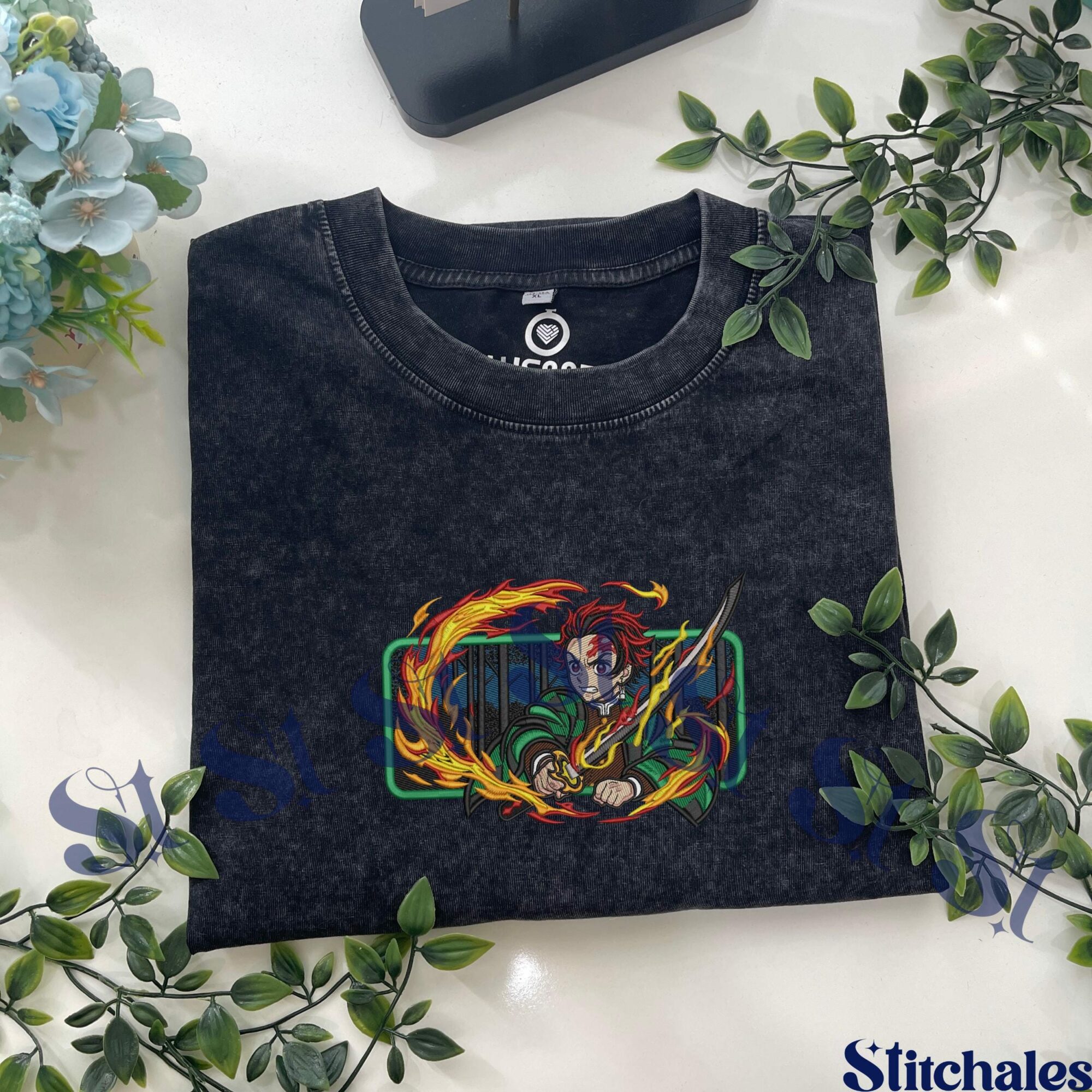 Embroidered Anime Washed Shirt, Demon Killer T-Shirt, Upper Rank Demons Design, Infinity Castle Inspired Shirt, Perfect Gifts for KnY Lovers