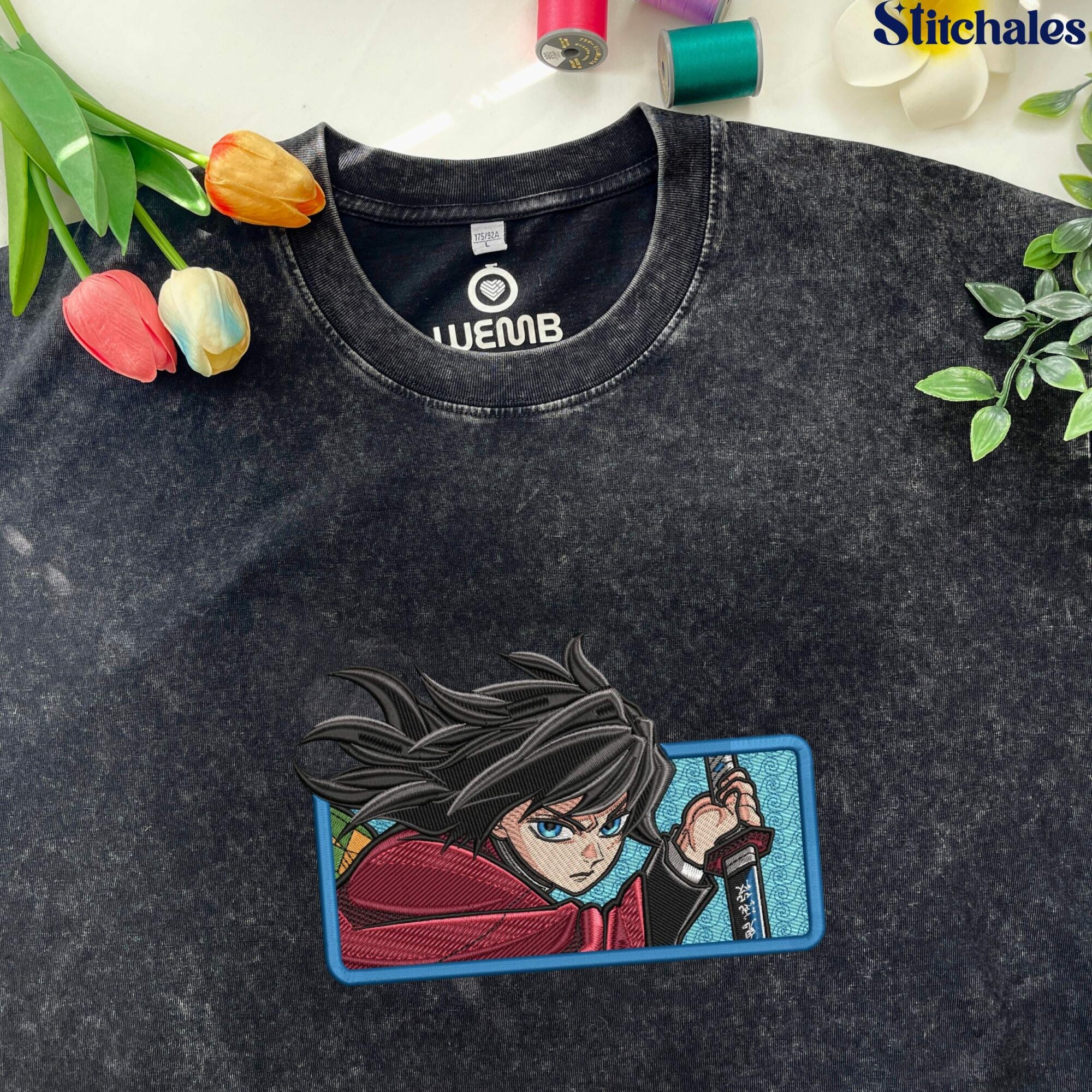 Embroidered Anime Washed Shirt, Demon Killer T-Shirt, Upper Rank Demons Design, Infinity Castle Inspired Shirt, Perfect Gifts for KnY Lovers