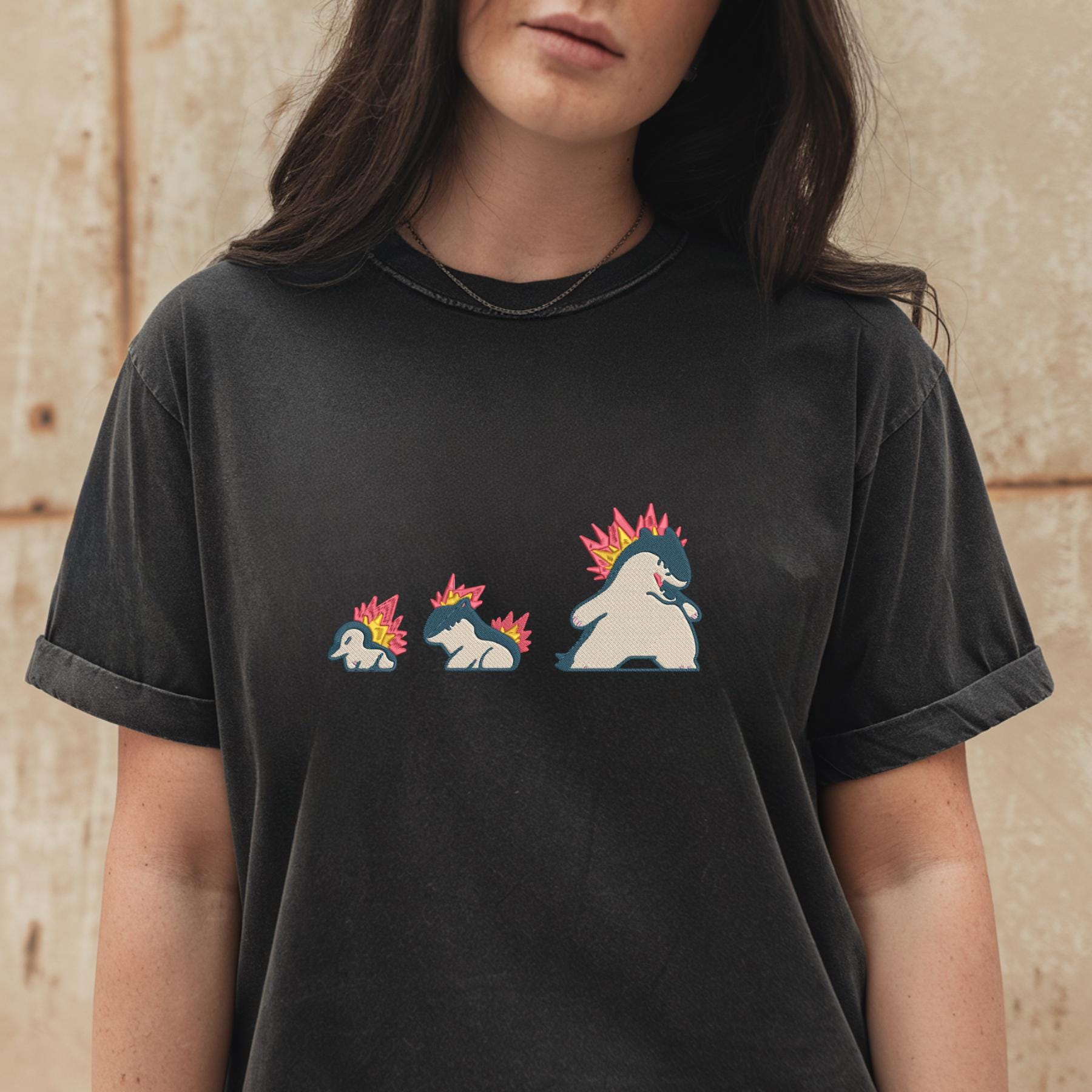 Embroidery Fire Mouse PKM Sweatshirt Cindaqui Evolution 0155-0157 Anime Tshirt University Shirt Gift For Fan