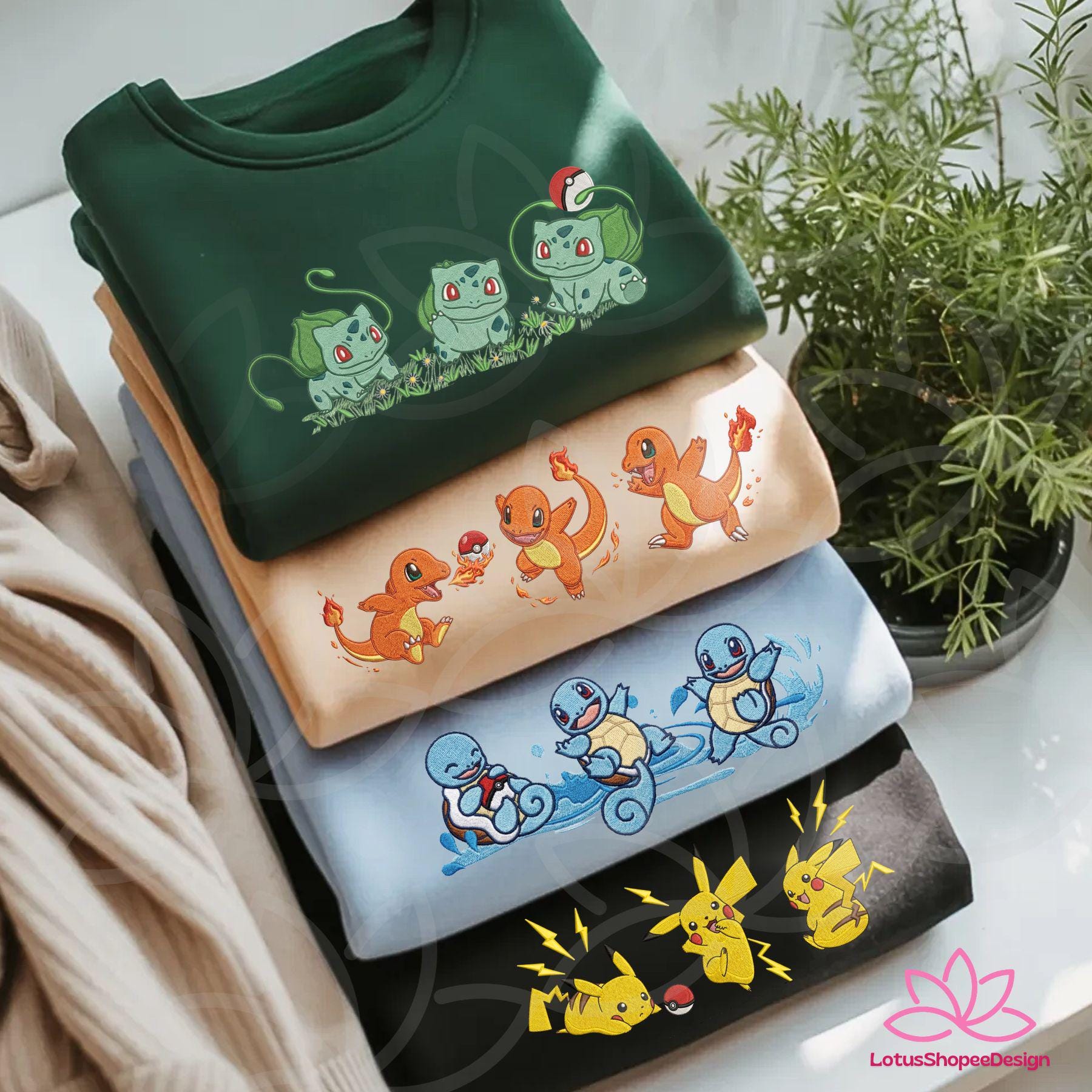 Custom PKM Cute Sweatshirt Embroidered Anime Pokaball Feature Art Pocket Beast Shirt Fan Gift For